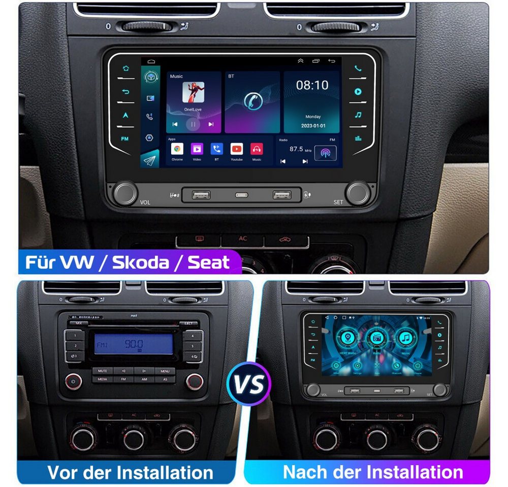 ESSGOO Android 15 Für VW GOLF 5 6 Touran EOS Tiguan Polo 6R Passat Caddy 2DIN Autoradio (RDS, 2DIN, 4+64G(optional), DAB (optional), FM, DAB+ (optional), Carplay Android Auto DAB (optional), RDS, FM, 4+64GB, SWC, GPS NAVI) Bild 5
