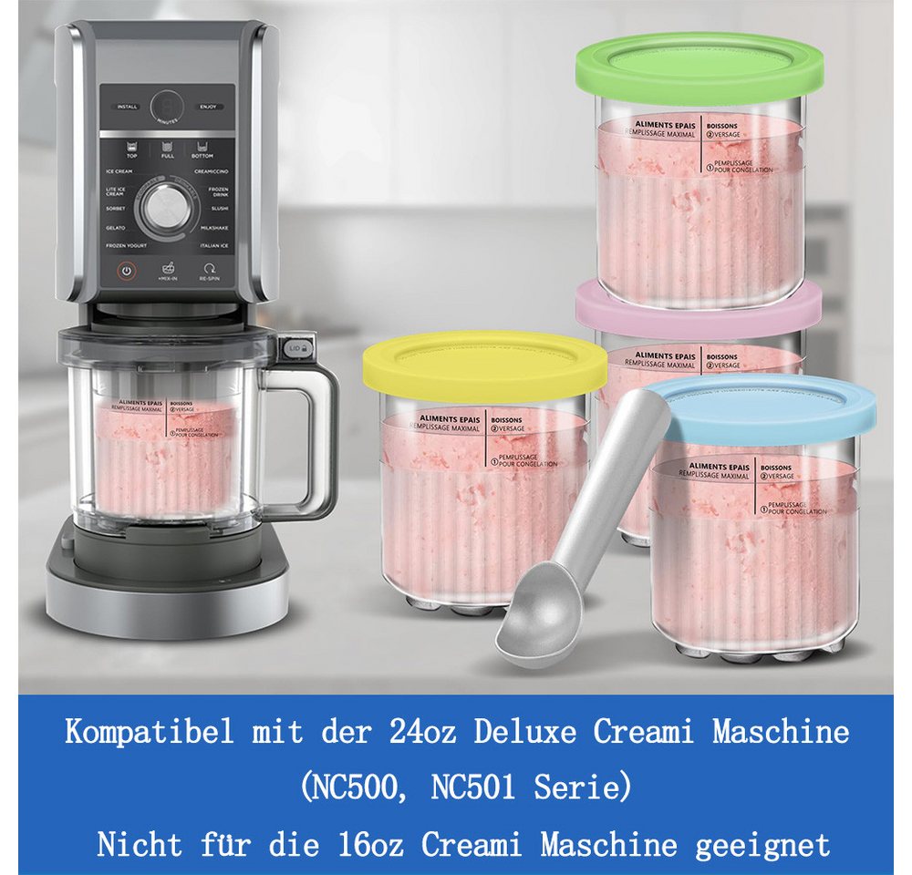 FOUORTUNATE-BEE Eisbereiteraufsatz 4 Stück Behälter für Ninja Creami Deluxe Pints, Zubehör für 680 ml Eisbehälter für NC500 NC501-Serie, Eiscreme Behälte mit Deckel für Ninja Eismaschine, Zubehör für Ninja Creami Ice Cream Maker Bild 5