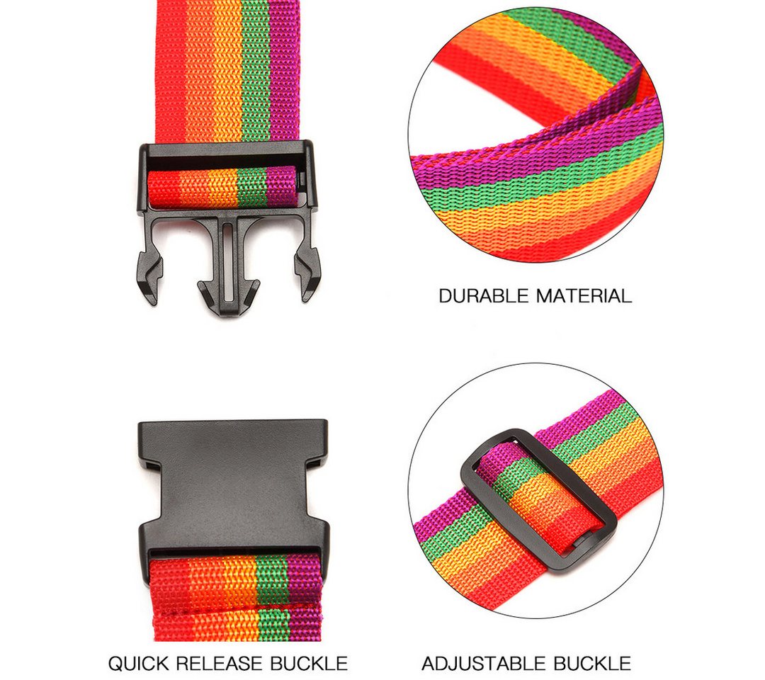 KONO Koffergurt Gepäckgurt Verstellbar – Regenbogenfarben Kofferband für Reisen, (2-tlg) Bild 2