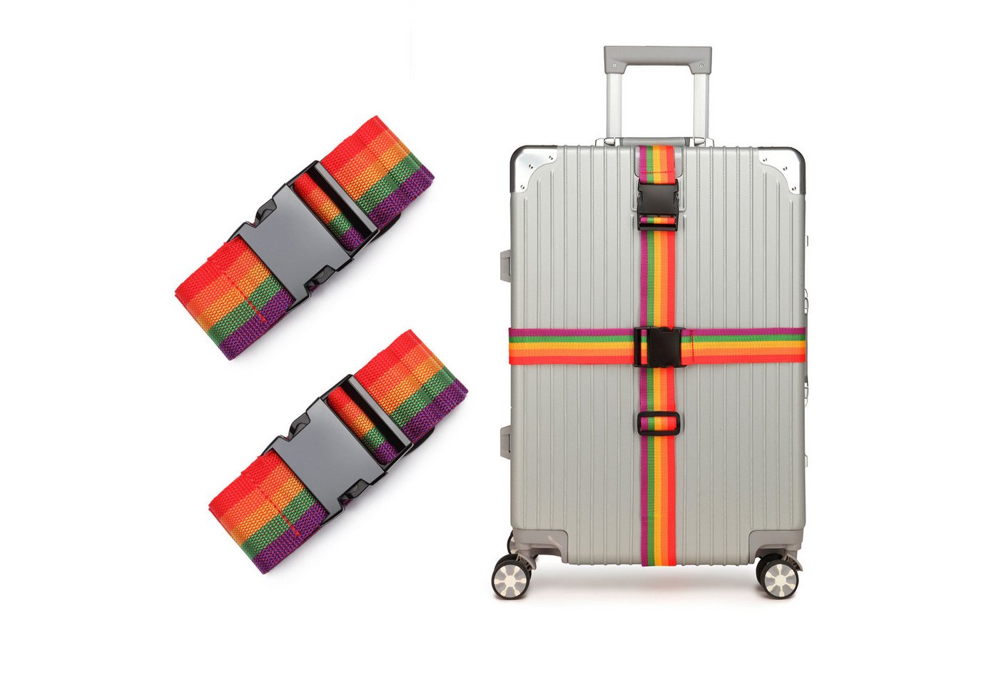 KONO Koffergurt Gepäckgurt Verstellbar – Regenbogenfarben Kofferband für Reisen, (2-tlg) Bild 5