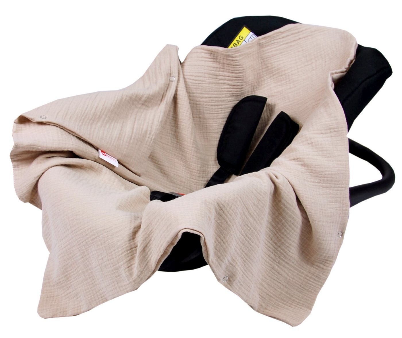 BabyLux Babyschale Einschlagdecke Babyschale Autositz Babydecke 80x80 cm aus Musselin, Beige_80x80