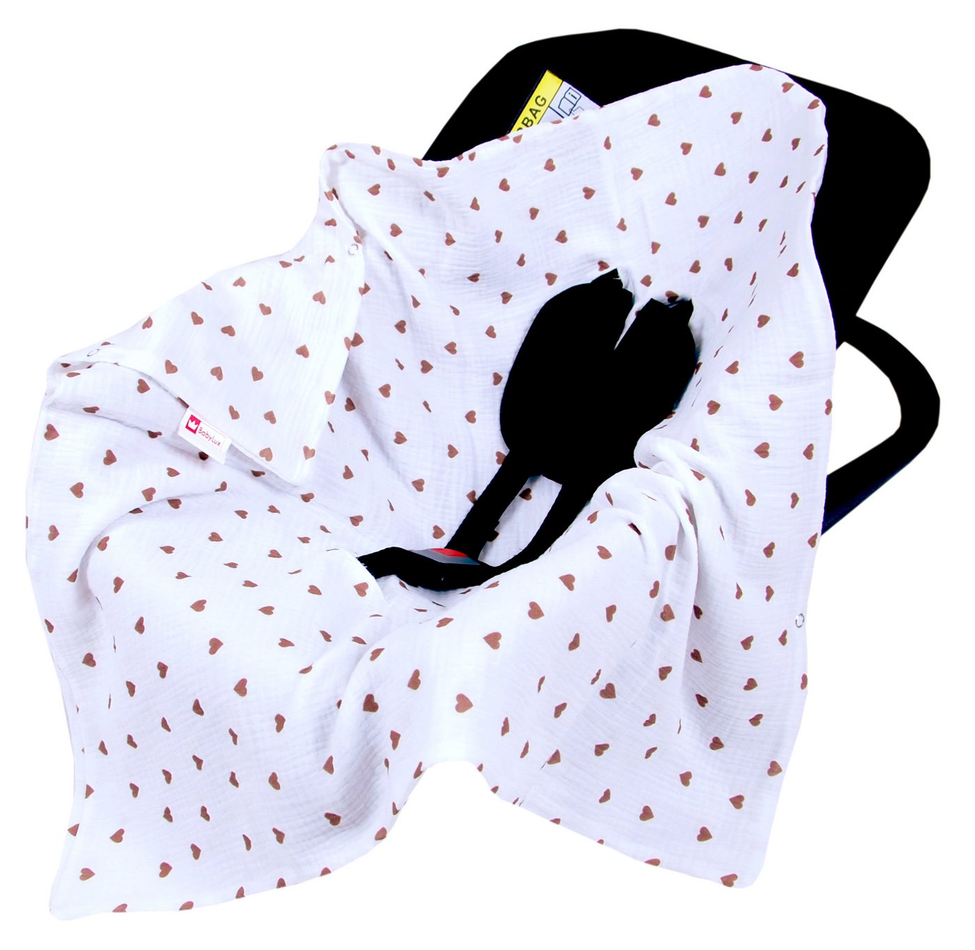 BabyLux Babyschale Einschlagdecke Babyschale Autositz Babydecke 80x80 cm aus Musselin, D3_Goldherzen_80x80 Bild 2