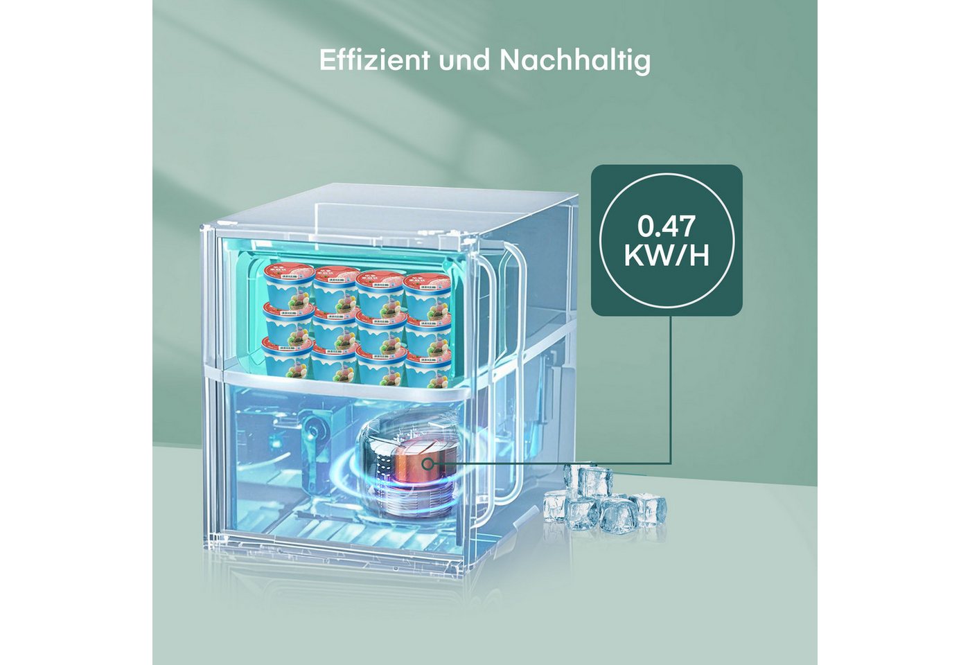 FOHERE Gefrierschrank BD-32, 49.8 cm hoch, 47.3 cm breit, Türanschlag, verstellbare Füße und herausnehmbare Einlegeböden