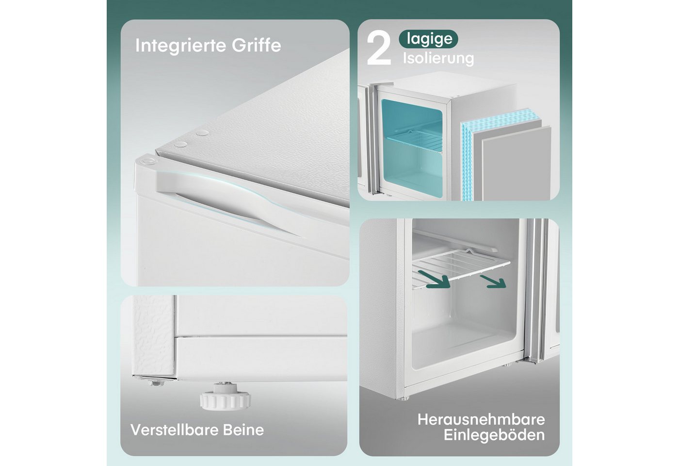 FOHERE Gefrierschrank BD-32, 49.8 cm hoch, 47.3 cm breit, Türanschlag, verstellbare Füße und herausnehmbare Einlegeböden Bild 2
