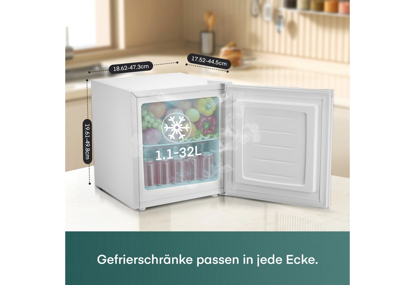 FOHERE Gefrierschrank BD-32, 49.8 cm hoch, 47.3 cm breit, Türanschlag, verstellbare Füße und herausnehmbare Einlegeböden Bild 4