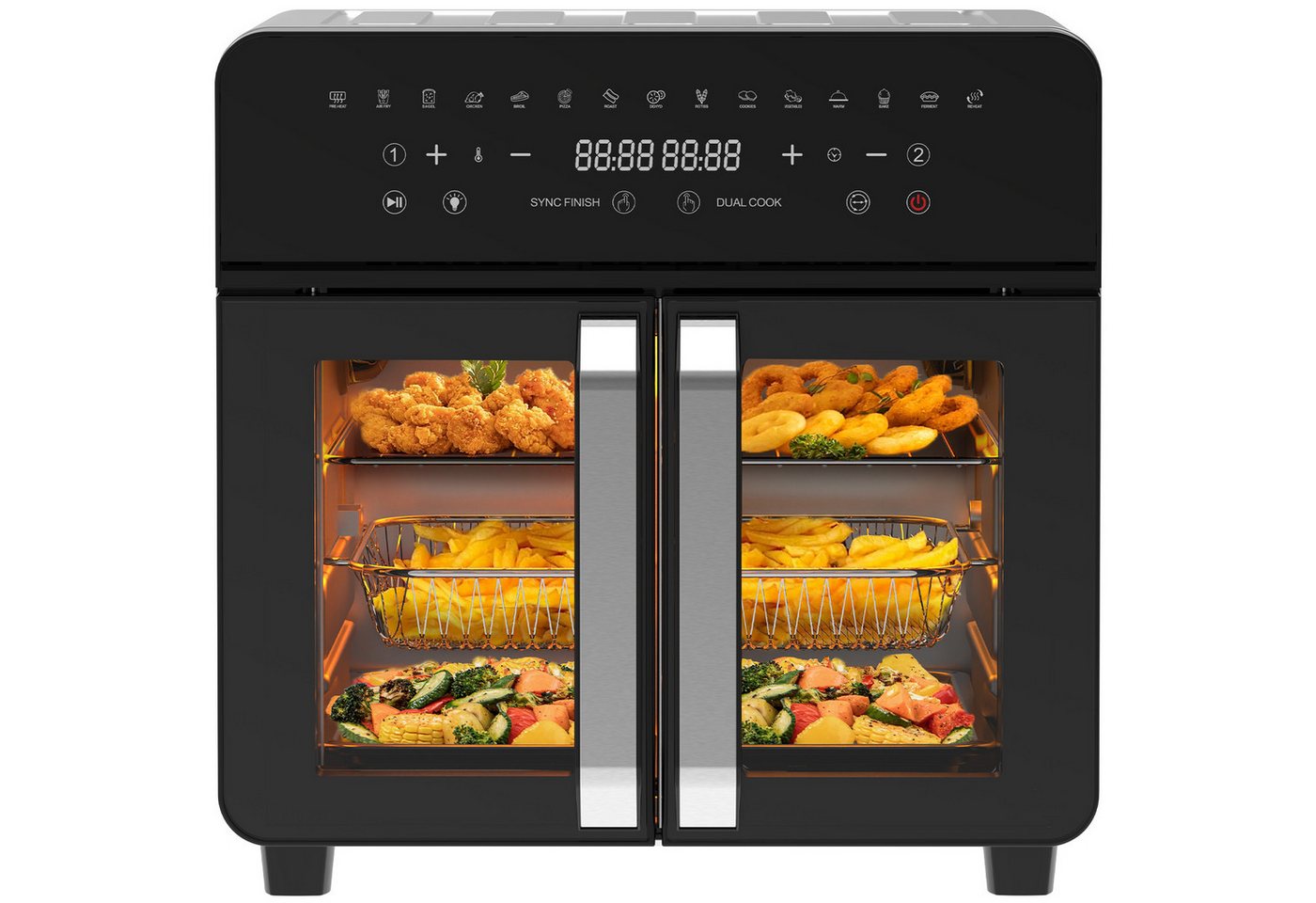 AIMAX Heißluftfritteuse XXL 23L mit Doppeltür & Sichtfenster, Airfryer Dual-Zone, 2200 W, 15 Programme, Touchscreen, Trennwand abnehmbar, Grill & Backen Bild 3