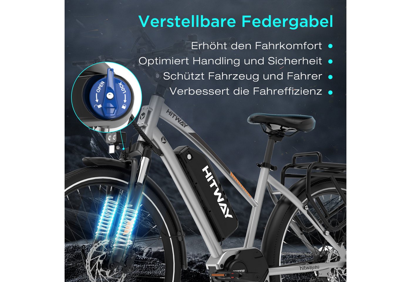 HITWAY E-Bike Trekkingrad 27,5 Zoll E-Bike Mittelmotor, Reichweite bis 150-180 km, 7 Gang shimano shimano Schaltwerk, Kettenschaltung, Mittelmotor, 468 Wh, Drehmomentsensor, Hydraulischbremsen, Federgabel mit Lockout, Alu