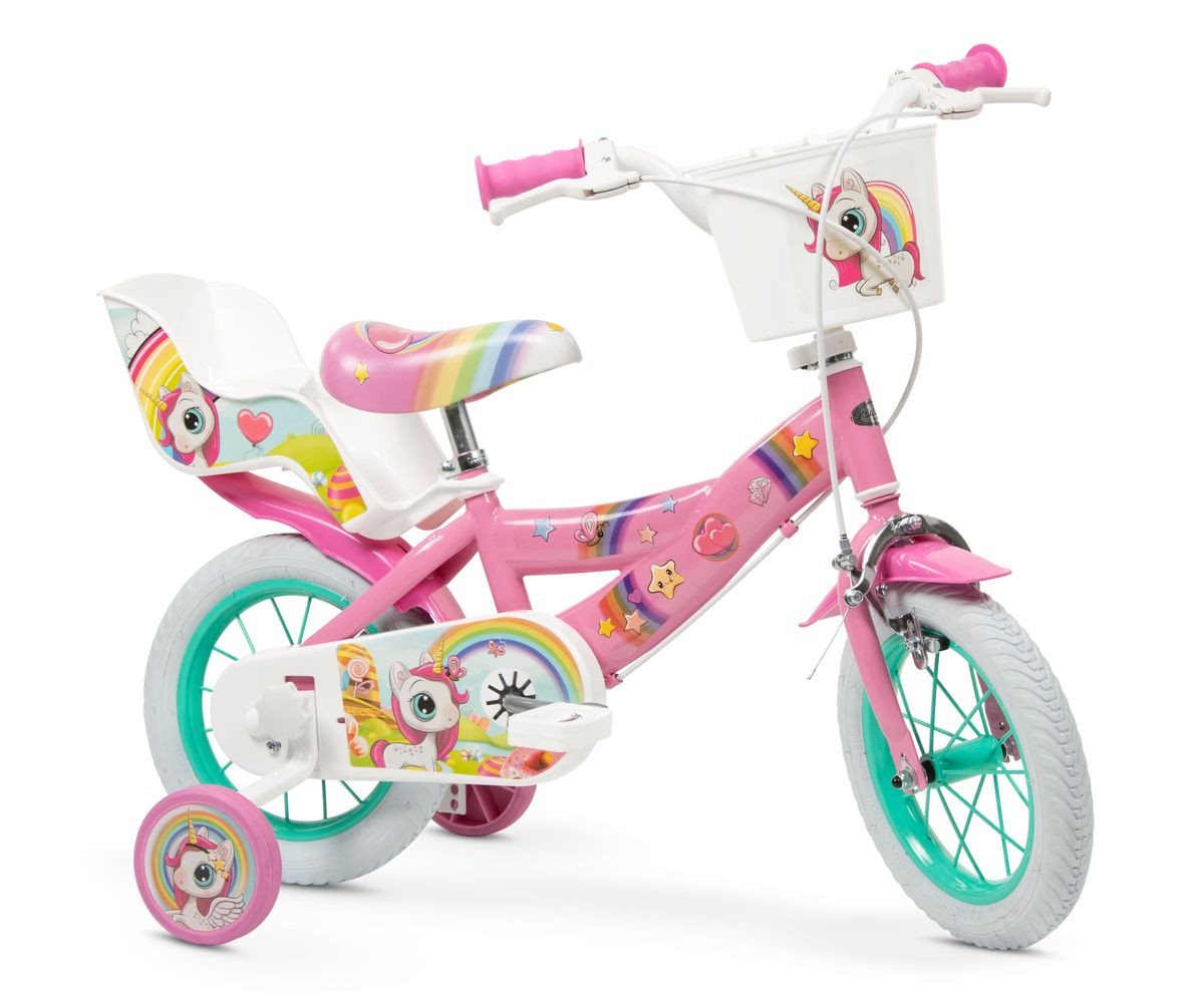 Toimsa Bikes Kinderfahrrad 12 Zoll Kinder Fahrrad Unicorn Mädchenfahrrad Rad Bike Einhorn 12219, 1 Gang, Puppensitz, Korb, Stützräder