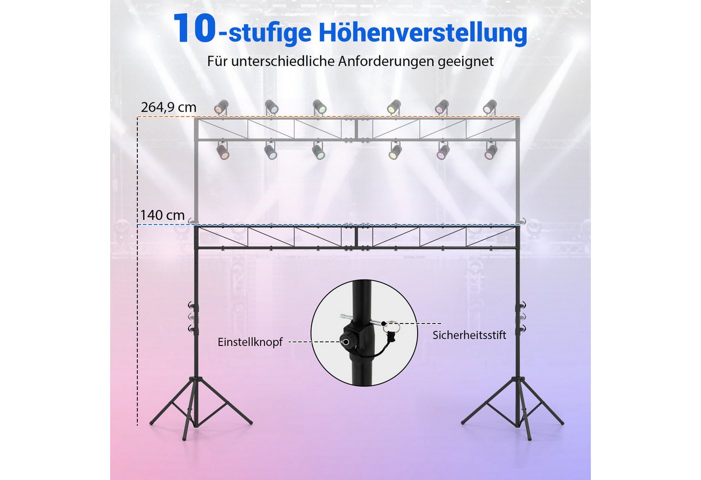 COSTWAY Lampenstativ (360 cm DJ Lampenstativ, 140-265cm höhenverstellbar) Bild 2