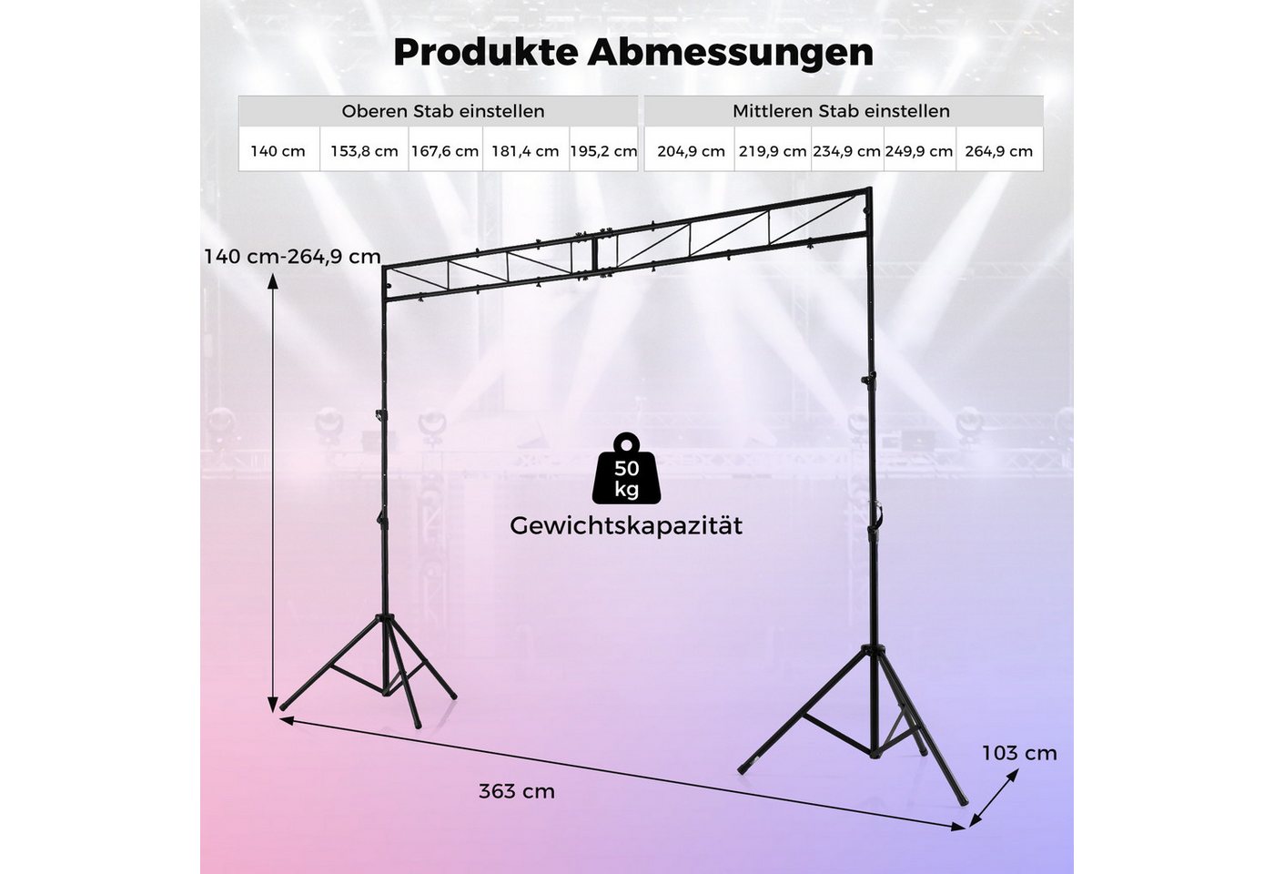 COSTWAY Lampenstativ (360 cm DJ Lampenstativ, 140-265cm höhenverstellbar) Bild 4