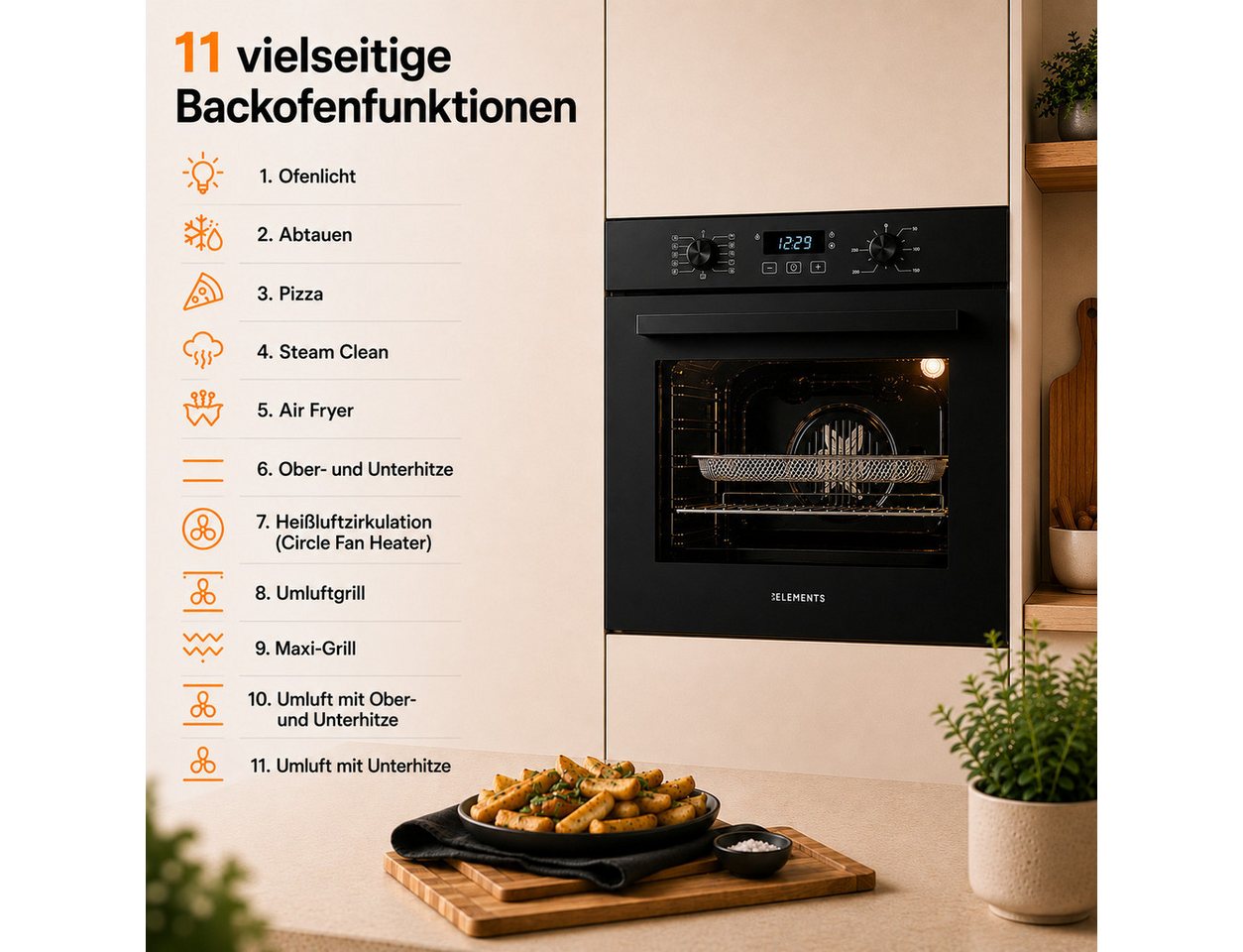 KB Elements Backofen-Set Einbaubackofen 60 cm mit 4-Zonen Induktionskochfeld 60cm, AQUA CLEAN, Herdset mit Air Fry, Flexzone und einfacher Installation Bild 5