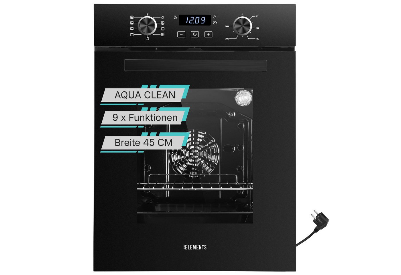 KB Elements Backofen-Set Einbaubackofen 45 cm breit mit 2-Zonen Induktionskochfeld 29cm, AQUA CLEAN, Schuko Stecker Anschuß, Flexzone, Warmhaltefunktion