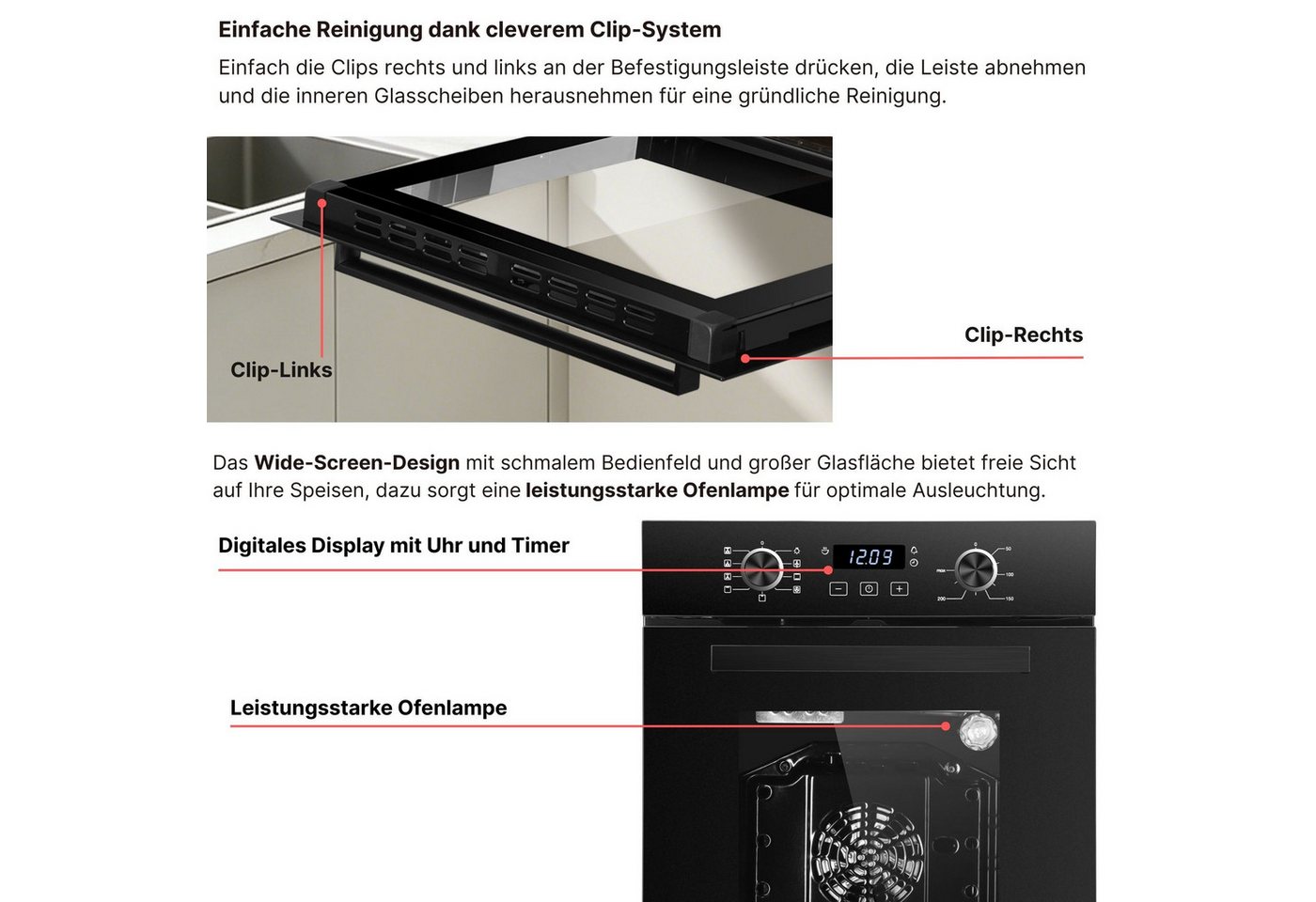 KB Elements Backofen-Set Einbaubackofen 45 cm breit mit 2-Zonen Induktionskochfeld 29cm, AQUA CLEAN, Schuko Stecker Anschuß, Flexzone, Warmhaltefunktion Bild 2