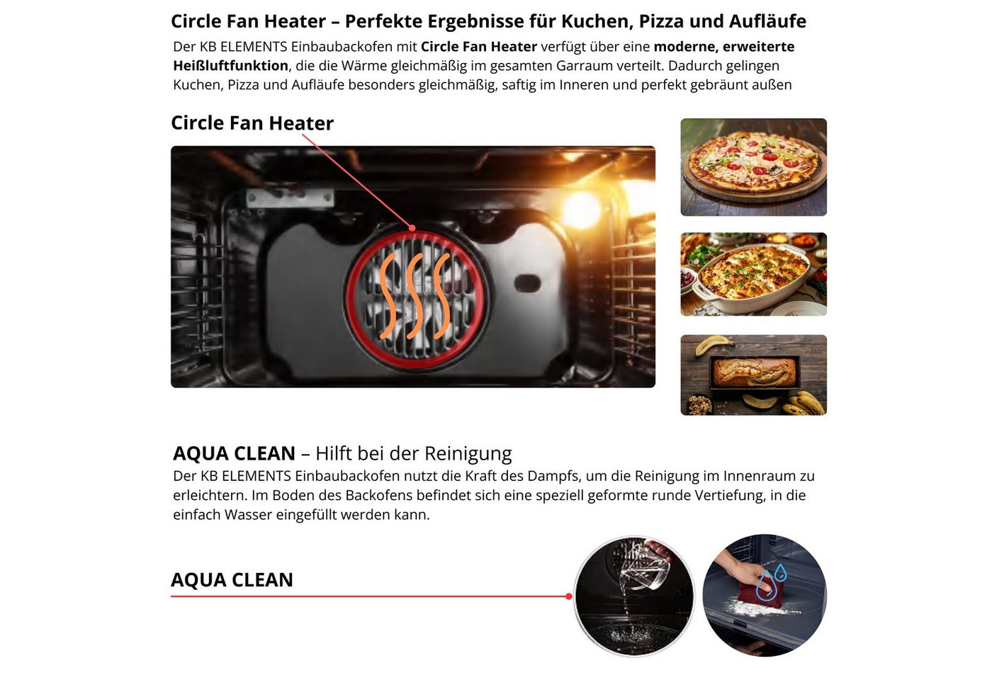 KB Elements Backofen-Set Einbaubackofen 45 cm breit mit 2-Zonen Induktionskochfeld 29cm, AQUA CLEAN, Schuko Stecker Anschuß, Flexzone, Warmhaltefunktion Bild 4