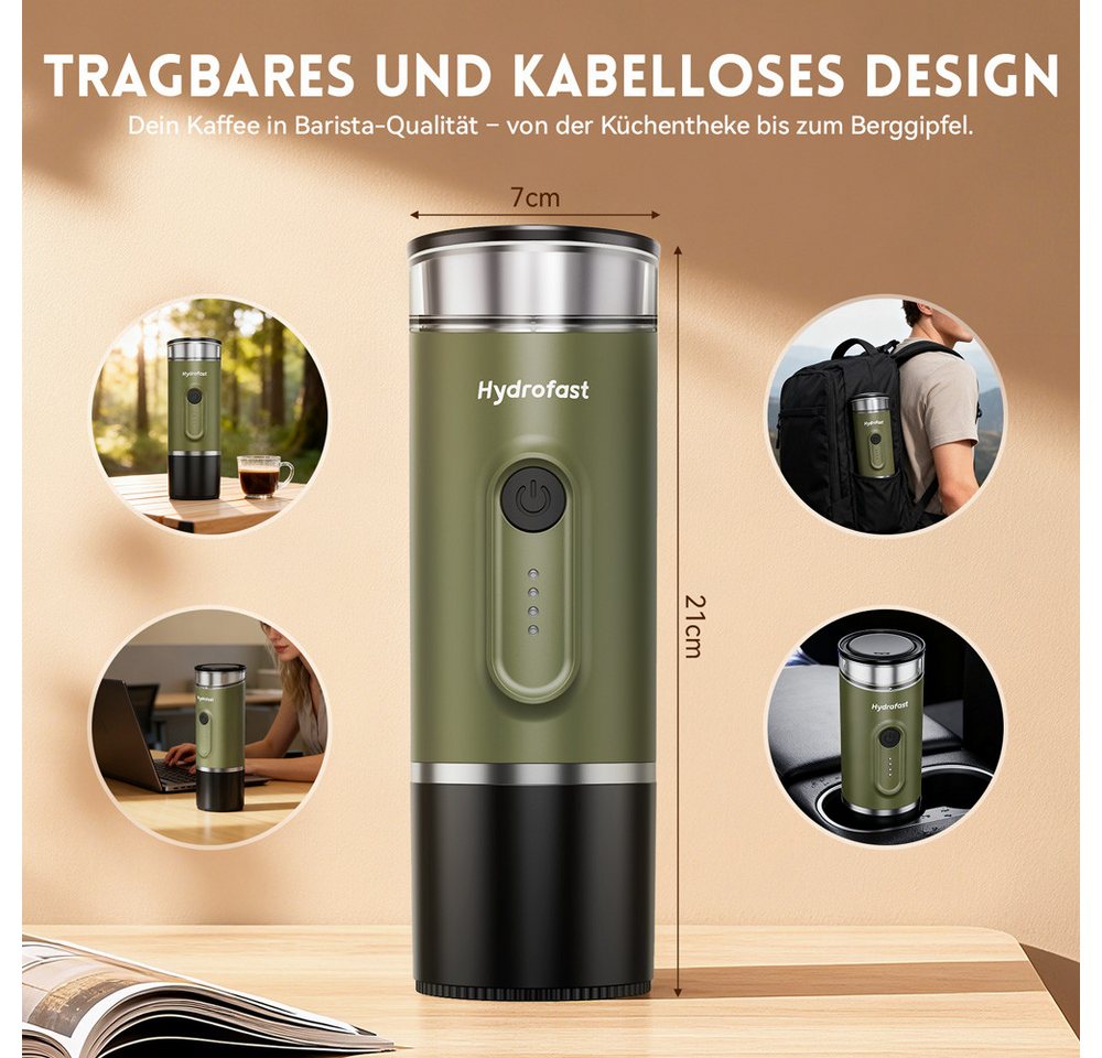Hydrofast Espressomaschine PO-100 Tragbare Kaffeemaschine, Kabellose Outdoor-Espressomaschine – Akku,2-in-1,für Reisen & Camping Bild 2