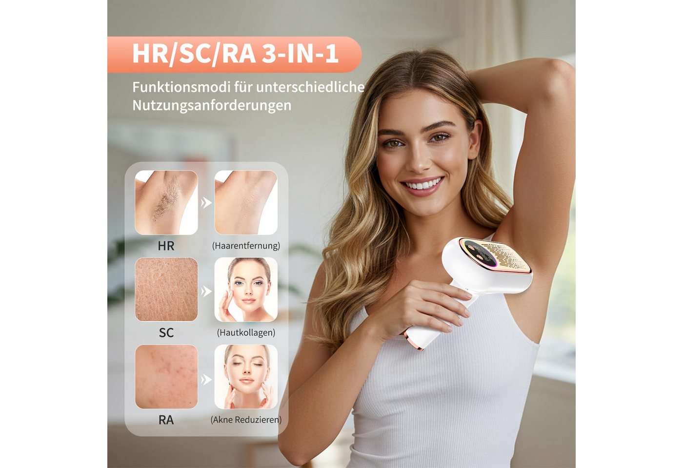 Kityhome IPL-Haarentferner IPL Haarentferner 6,8 cm², 3 Funktionen, 9 Stufen, Rose Gold, 999,999 Lichtimpulse, austauschbare Magnetköpfe*2, Rasierer*2, Großflächige Haarentfernung,Eispunkt-schmerzfreie Haarentfernung Bild 4