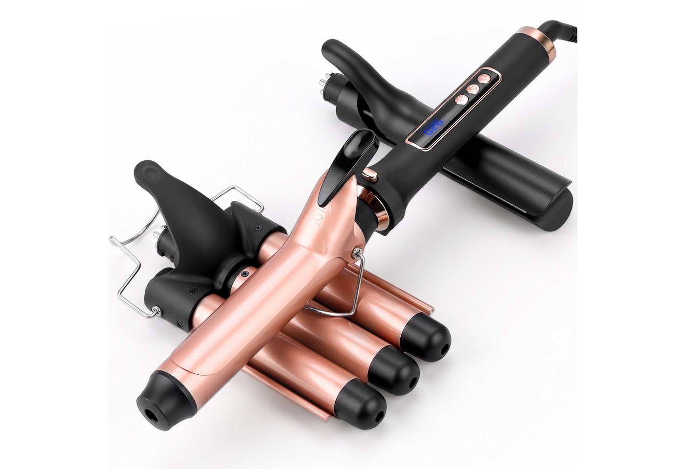 CkeyiN Pro Lockenstab Set 3 in 1,Glätteisen mit Verschiedenen Aufsätzen,Große Locken, Keramik Lockenstab 25mm/32mm,Lockenstäbe 3 Fässer, Ionen-Technologie,Schnellaufheizung,für Lange/kurze Haare