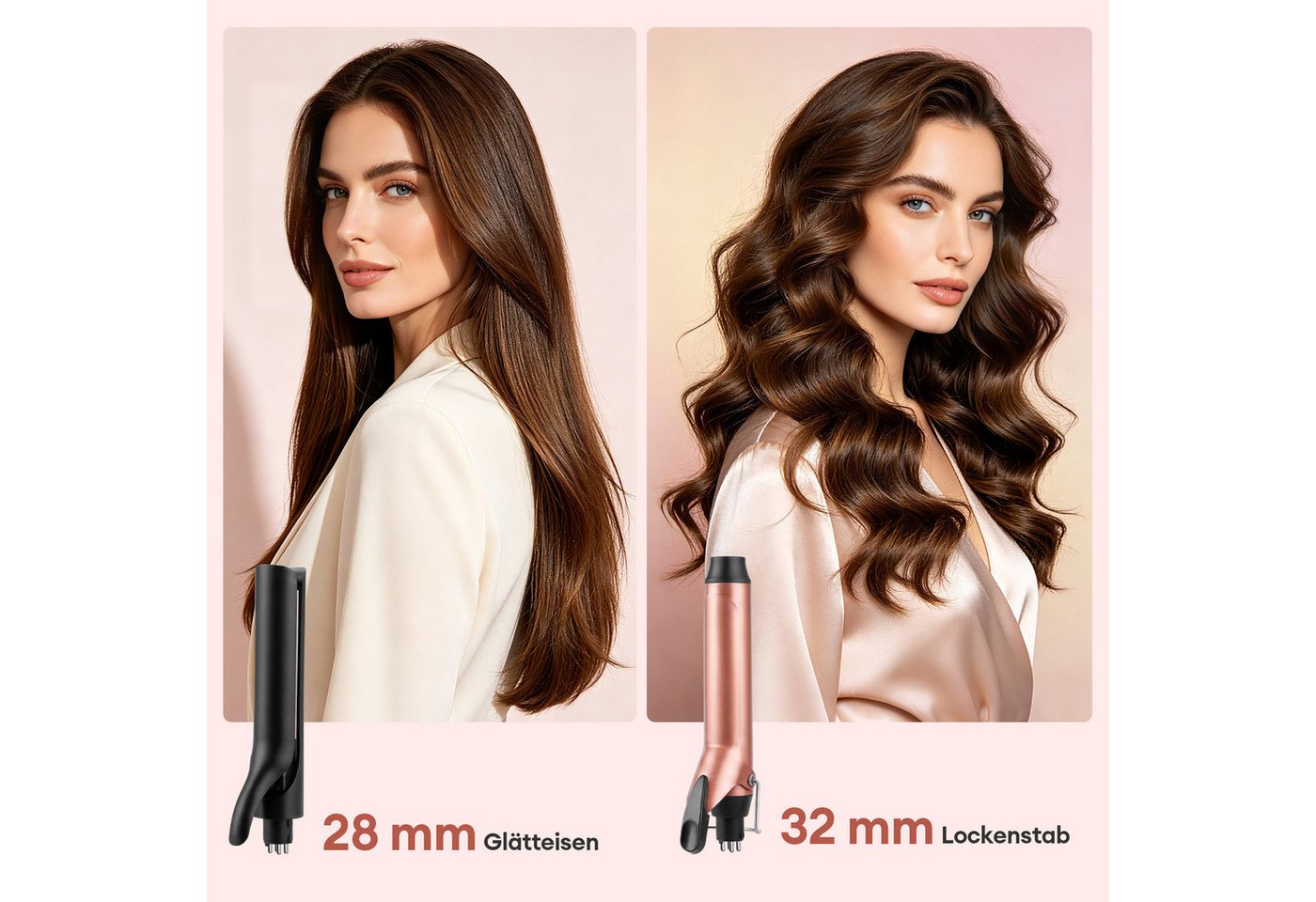 CkeyiN Pro Lockenstab Set 3 in 1,Glätteisen mit Verschiedenen Aufsätzen,Große Locken, Keramik Lockenstab 25mm/32mm,Lockenstäbe 3 Fässer, Ionen-Technologie,Schnellaufheizung,für Lange/kurze Haare Bild 3