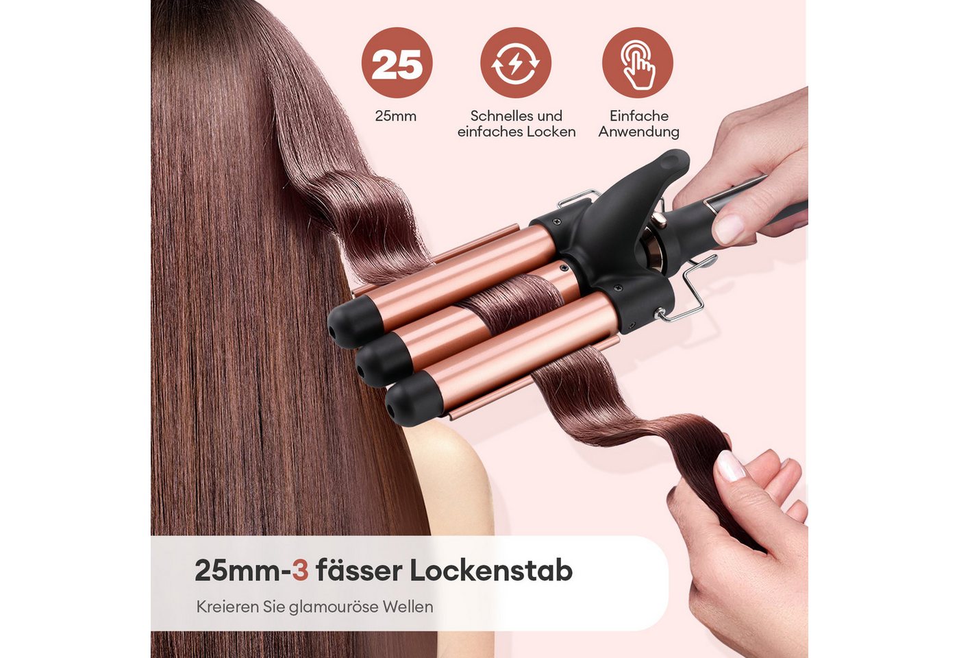 CkeyiN Pro Lockenstab Set 3 in 1,Glätteisen mit Verschiedenen Aufsätzen,Große Locken, Keramik Lockenstab 25mm/32mm,Lockenstäbe 3 Fässer, Ionen-Technologie,Schnellaufheizung,für Lange/kurze Haare Bild 5