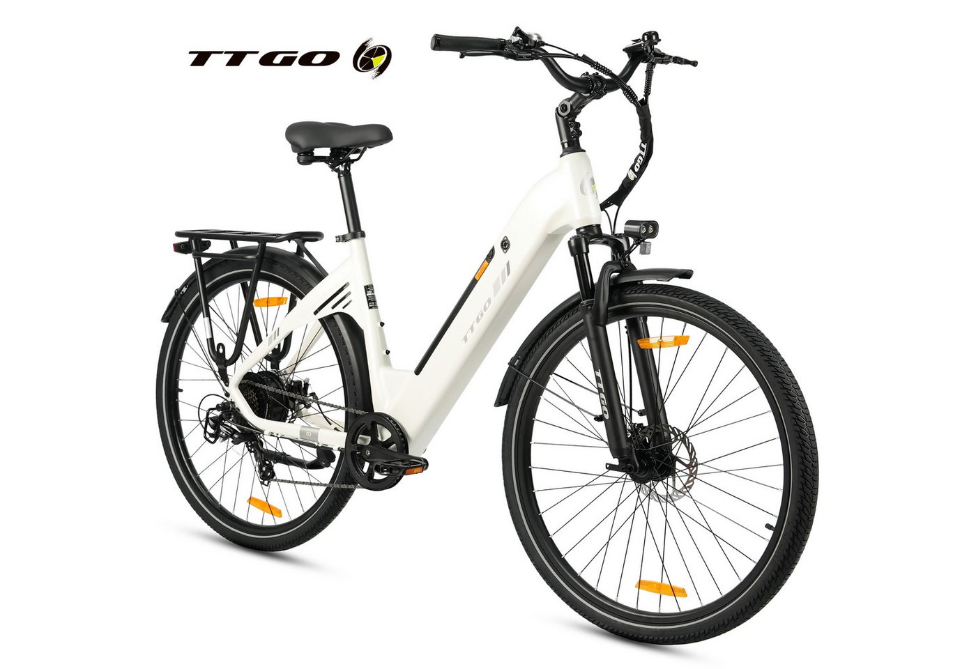 TTGO E-Bike Cityrad 28 x 2,0 Zoll, 150km Reichweite, C3 2.0, Elektrofahrrad, Pedelec, 7 Gang SHIMANO, Kettenschaltung, Heckmotor, 650 Wh, 5 Stufen, Leicht nur 25kg, Tiefeinsteiger-Rahmen, bis zu 125kg