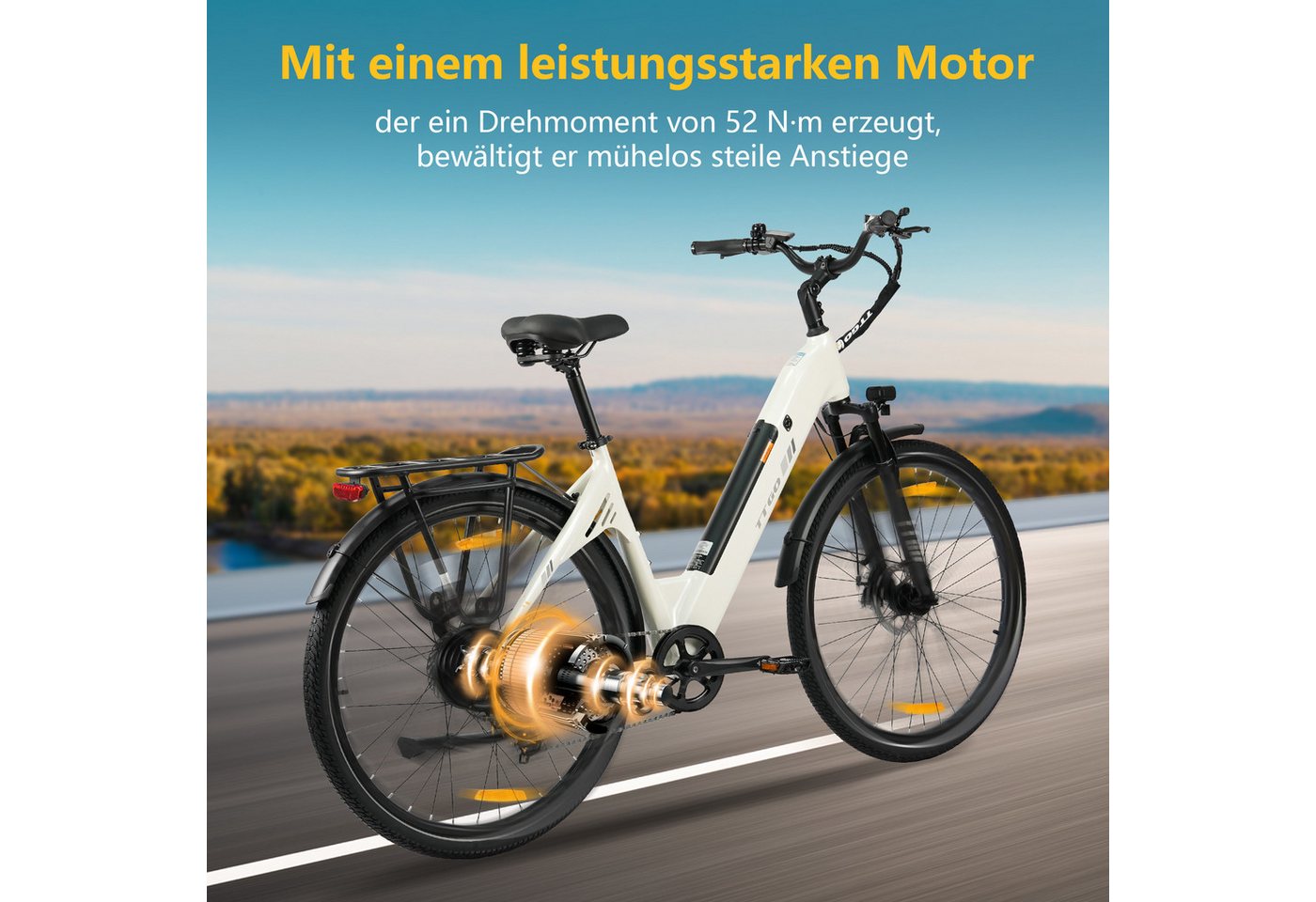 TTGO E-Bike Cityrad 28 x 2,0 Zoll, 150km Reichweite, C3 2.0, Elektrofahrrad, Pedelec, 7 Gang SHIMANO, Kettenschaltung, Heckmotor, 650 Wh, 5 Stufen, Leicht nur 25kg, Tiefeinsteiger-Rahmen, bis zu 125kg Bild 5