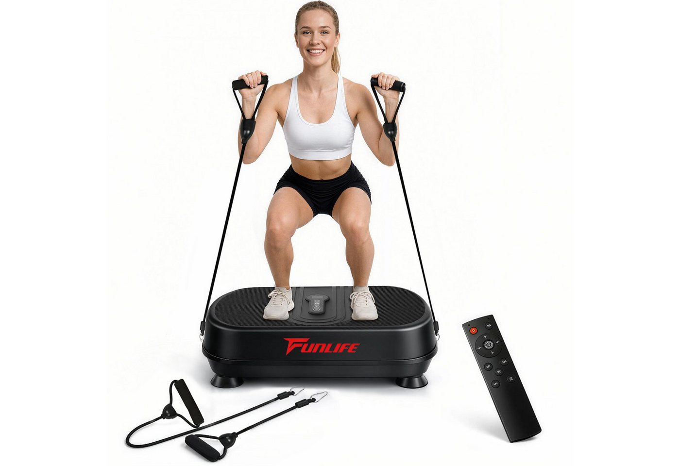 FunLife Vibrationsplatte Bluetooth-Musik & 5 Trainingsprogramme, 200 W, 120 Intensitätsstufen, (Einzelgerät, Ganzkörpertraining), Fernbedienung · Trainingsbänder inklusive