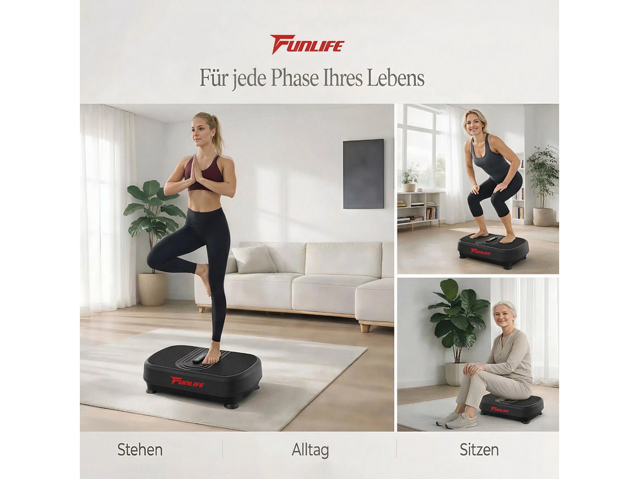 FunLife Vibrationsplatte Bluetooth-Musik & 5 Trainingsprogramme, 200 W, 120 Intensitätsstufen, (Einzelgerät, Ganzkörpertraining), Fernbedienung · Trainingsbänder inklusive Bild 2