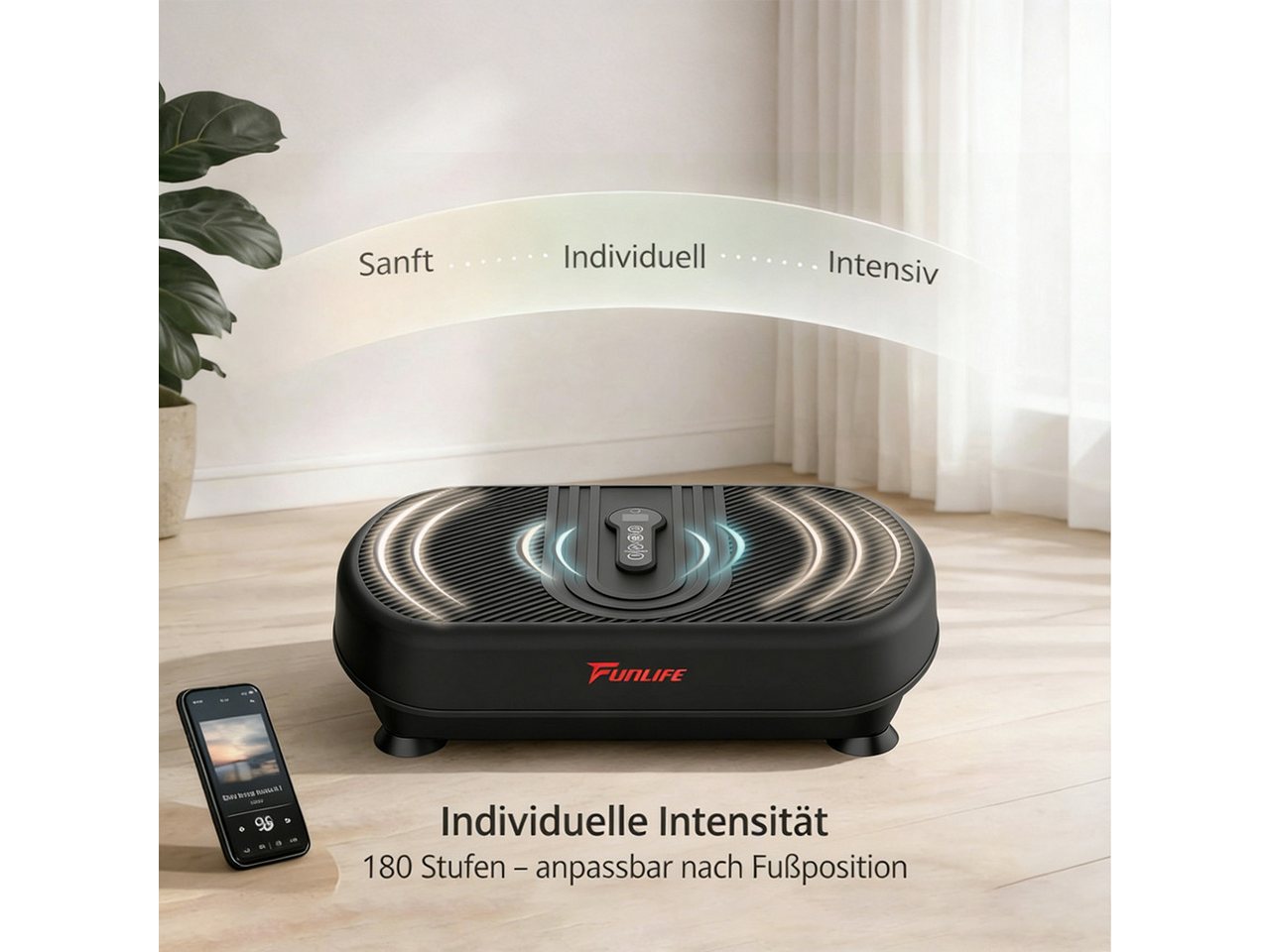 FunLife Vibrationsplatte Bluetooth-Musik & 5 Trainingsprogramme, 200 W, 120 Intensitätsstufen, (Einzelgerät, Ganzkörpertraining), Fernbedienung · Trainingsbänder inklusive Bild 5