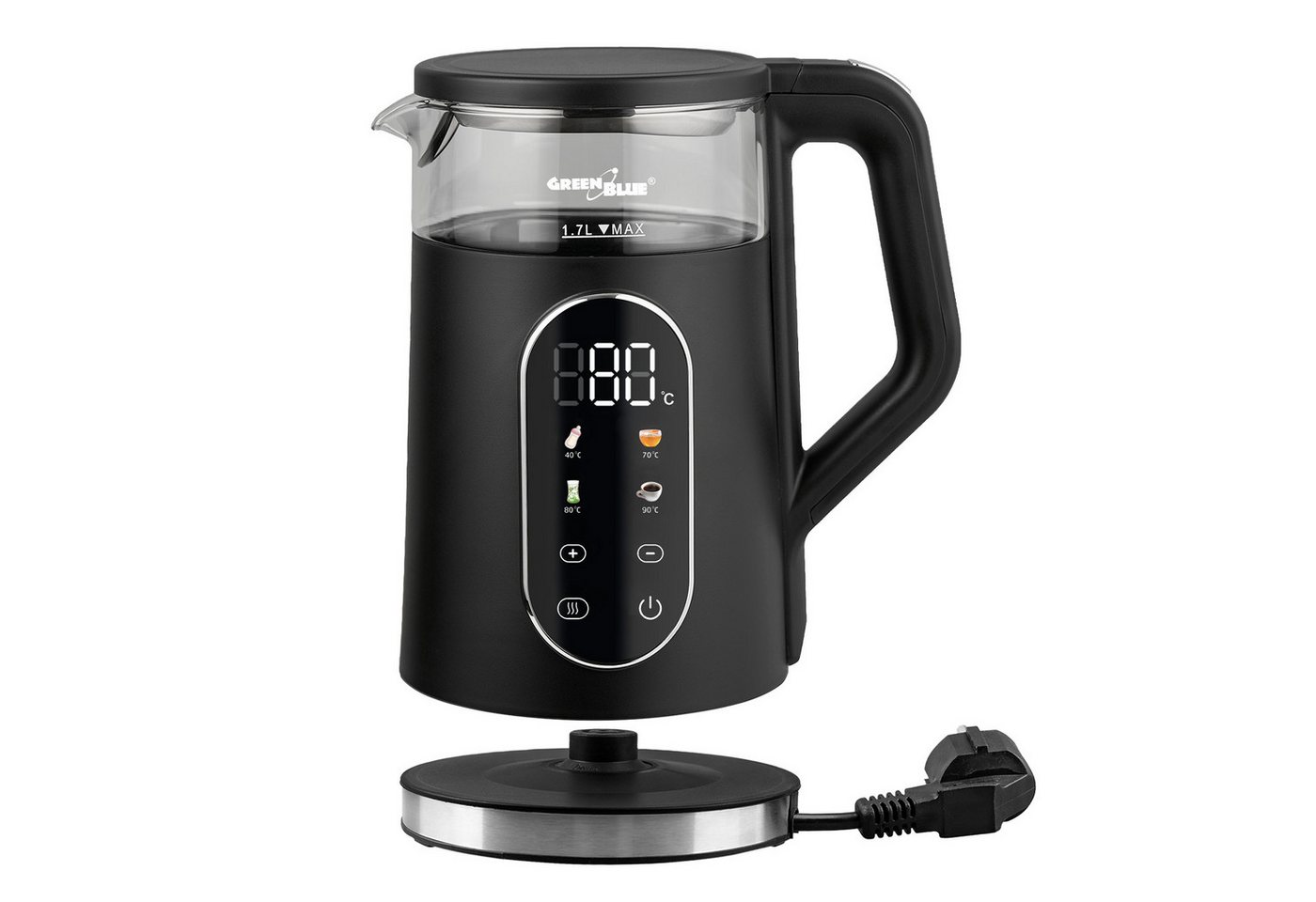 GreenBlue Wasserkocher GB670 B Kabelloser Wasserkocher 2200 W 1,7 L, 1,7 l, 2200 W, Glasbehälter, gut ablesbares Display, Temperaturwahl Bild 5