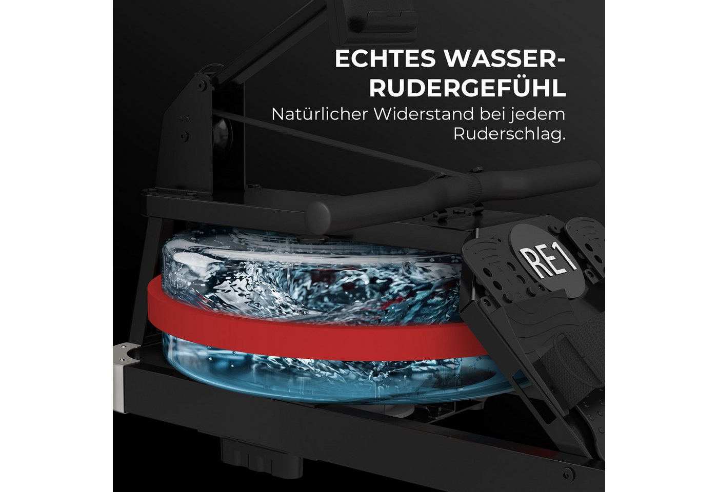 JASPORT Rudergerät RE1 mit Wasserwiderstand klappbar für Zuhause (Klappbar, LCD mit Trainingsdaten, Tablet-Halterung, Transportrollen), 14-L-Wassertank, Kinomap, Doppel-Schiene, bis 150 kg, bis 200 cm Bild 3