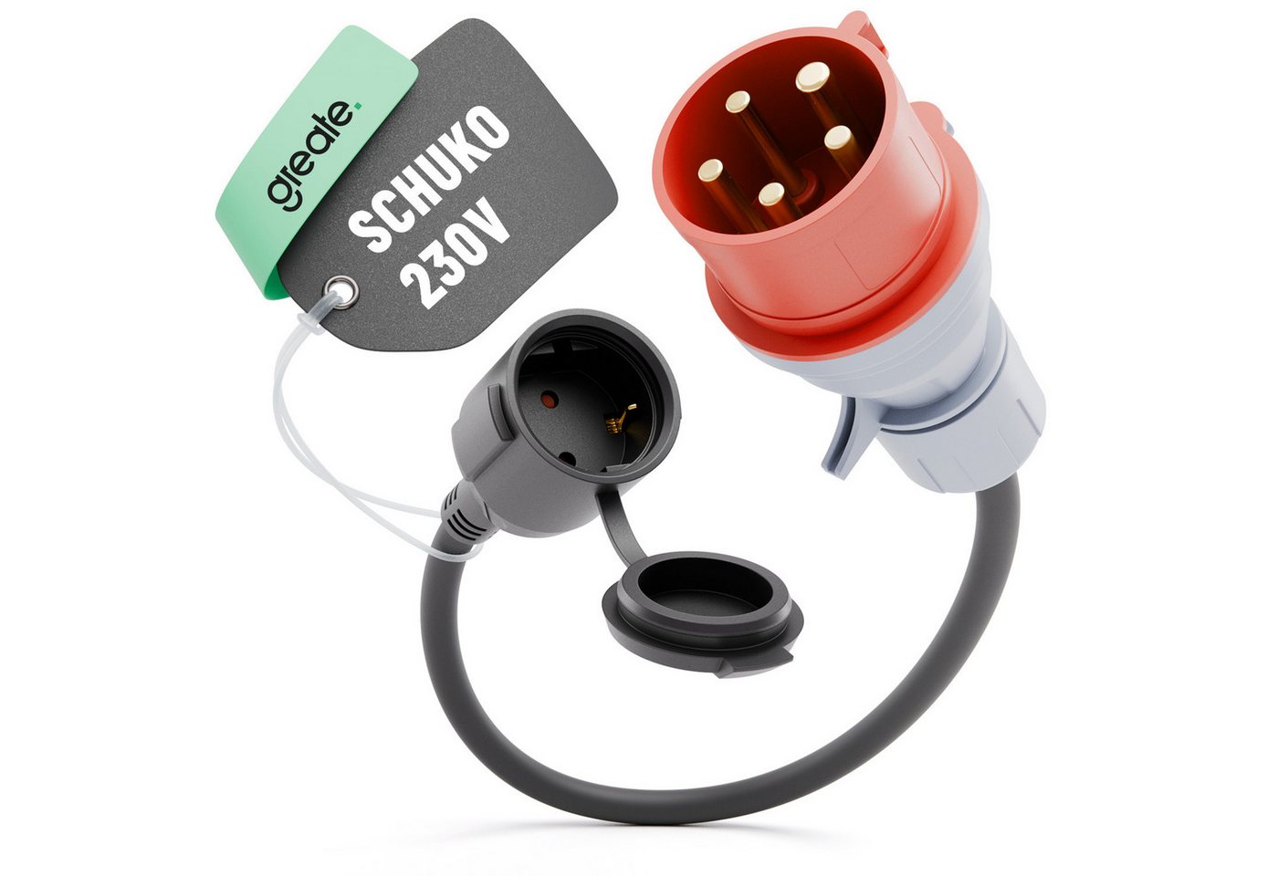 greate. CEE Adapter 16A auf Schuko Kupplung - Adapter Starkstrom auf 230V 16A CEE-Adapterkabel CEE zu Schuko, 50 cm, Schutzklasse IP44 spritzwassergeschützt Bild 2