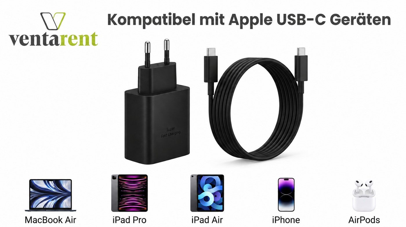 Ventarent 45W USB-C Ladeset mit Ladekabel für MacBook Air, iPad Pro & Air USB-Ladegerät (3000 mA, Set, 2-tlg., 45W USB-C Netzadapter, USB-C Ladekabel, 45W Schnellladen, USB-C Ladeset, inkl. USB-C Ladekabel) Bild 3
