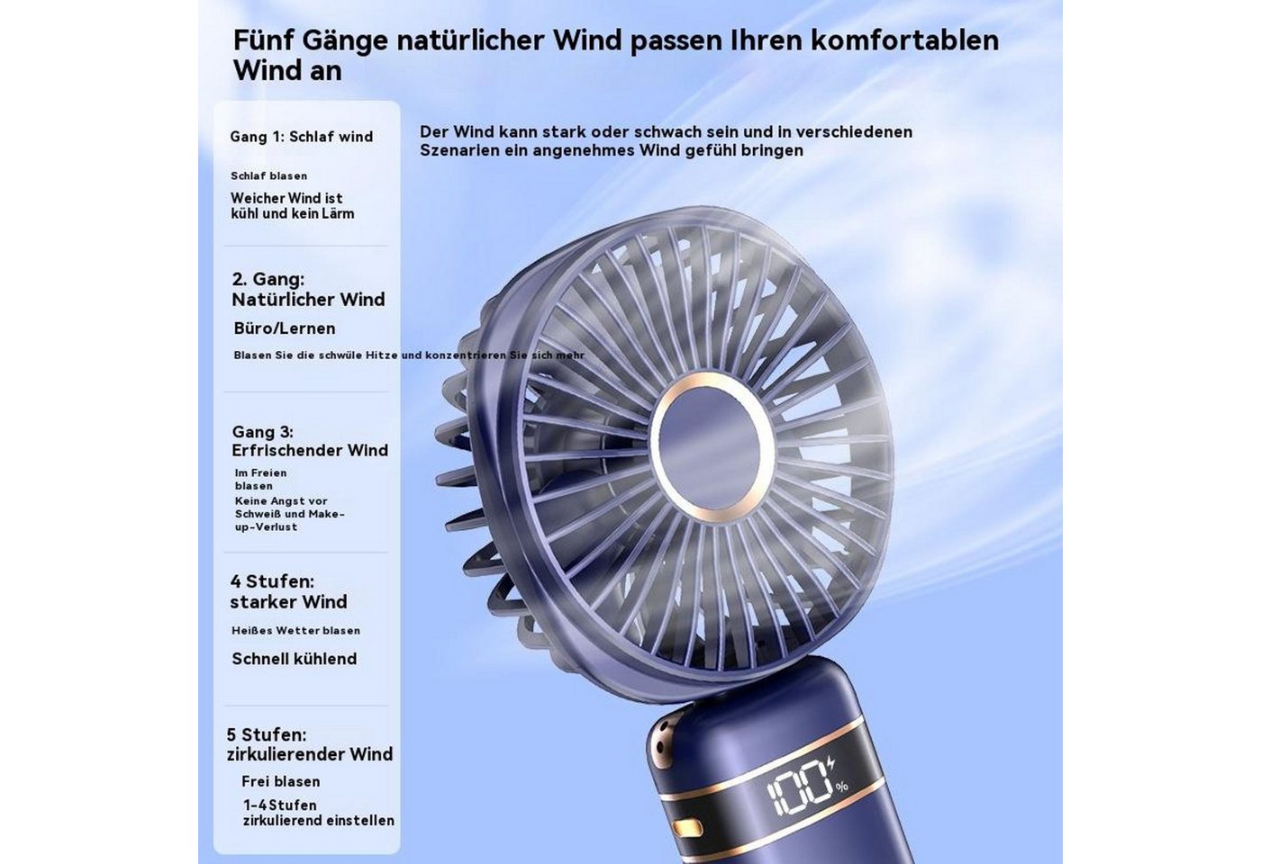 FELIXLEO Handventilator 3 in 1 Handventilator Mini Ventilator 2400mAh Faltbarer USB Rosa Bild 3
