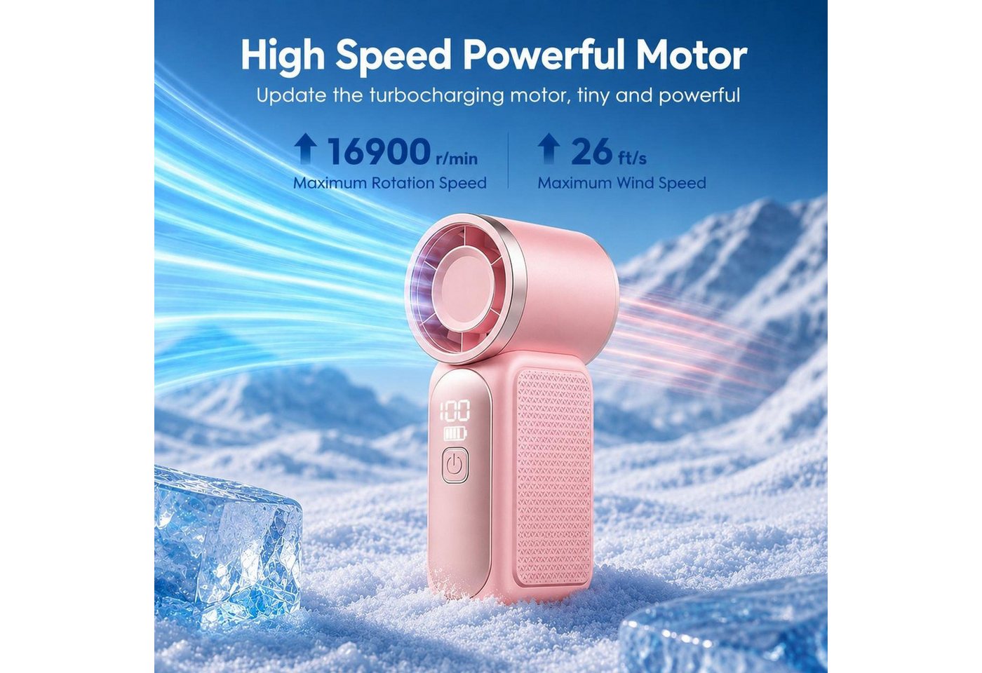 FELIXLEO Handventilator USB Mini Ventilator Kühlfunktion 15000 Umin 3000mAh Akku Handheld Grau