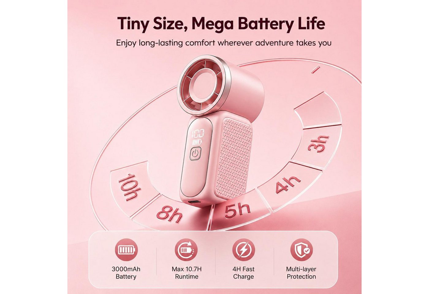 FELIXLEO Handventilator USB Mini Ventilator Kühlfunktion 15000 Umin 3000mAh Akku Handheld Grau Bild 3