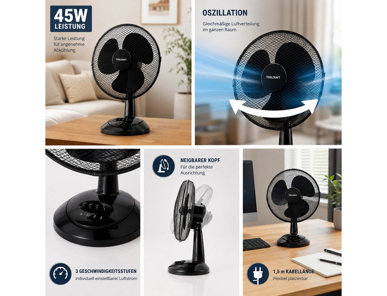 Ertex Tischventilator Turmventilator Tischventilator STAND 45W 40cm Durchmesser WHITE/BLACK Bild 2