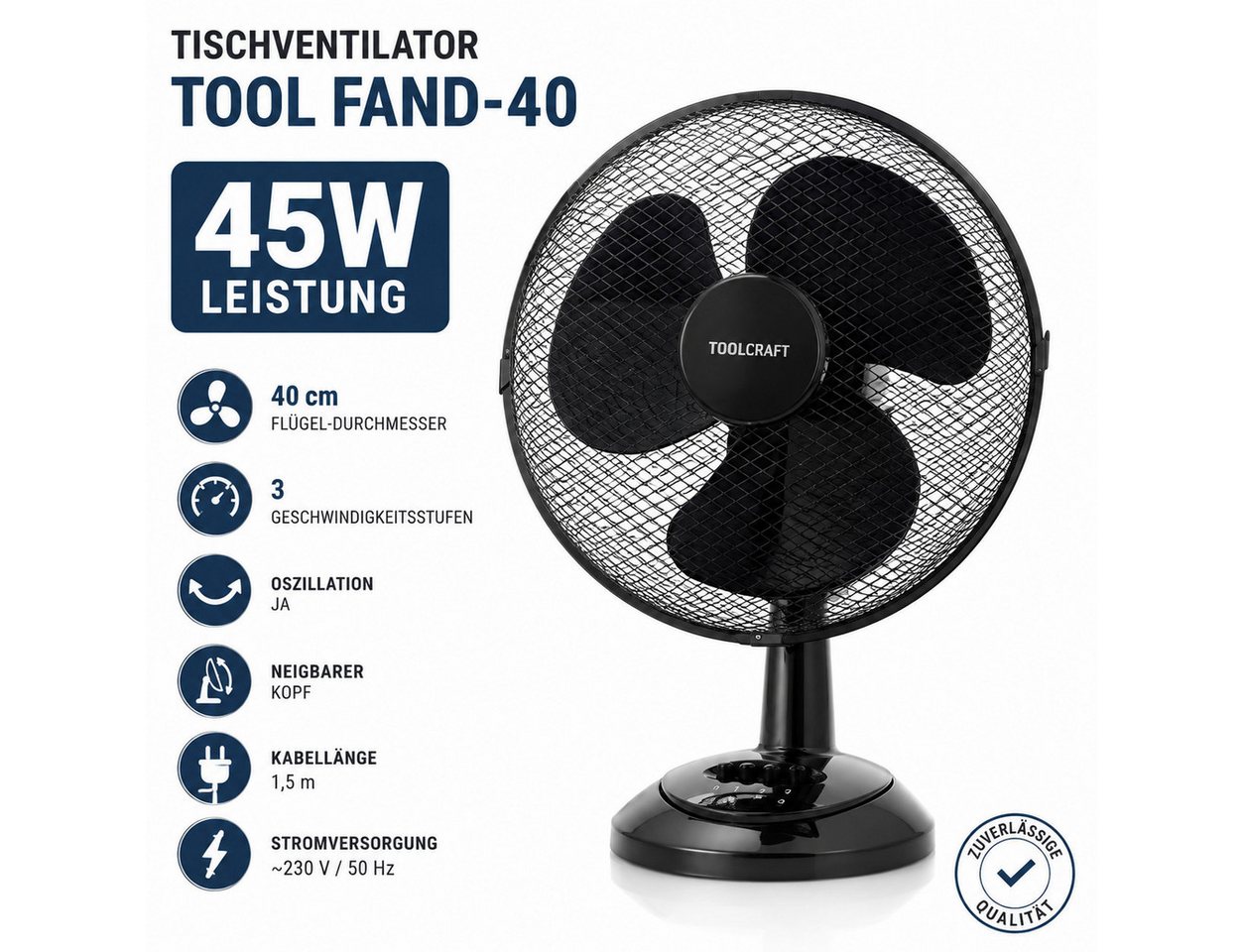 Ertex Tischventilator Turmventilator Tischventilator STAND 45W 40cm Durchmesser WHITE/BLACK Bild 5