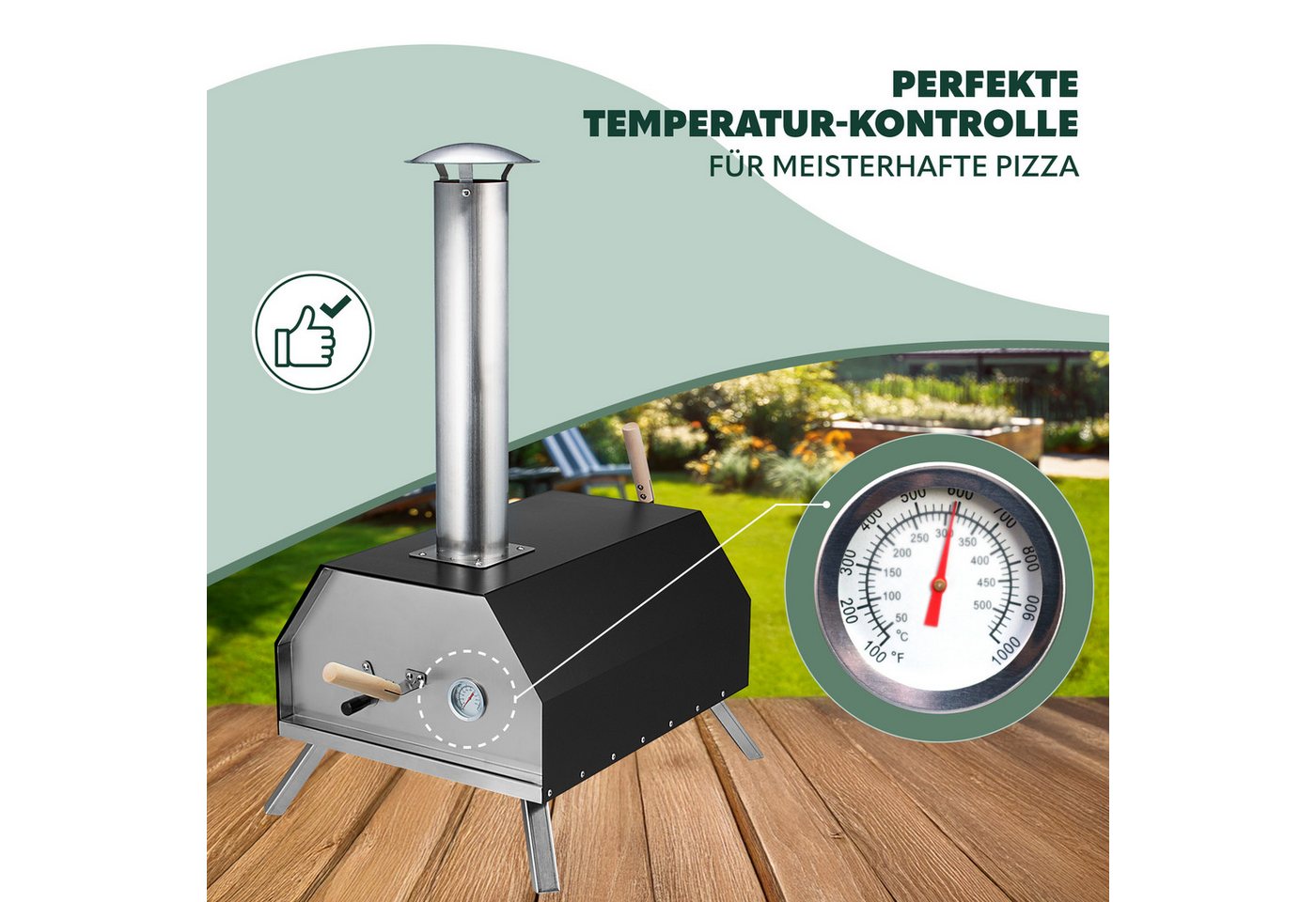 bremermann Pizzaofen inkl. Pizzastein 30x2x30 cm // für Brikett, Kohle, Pellets, für Tische