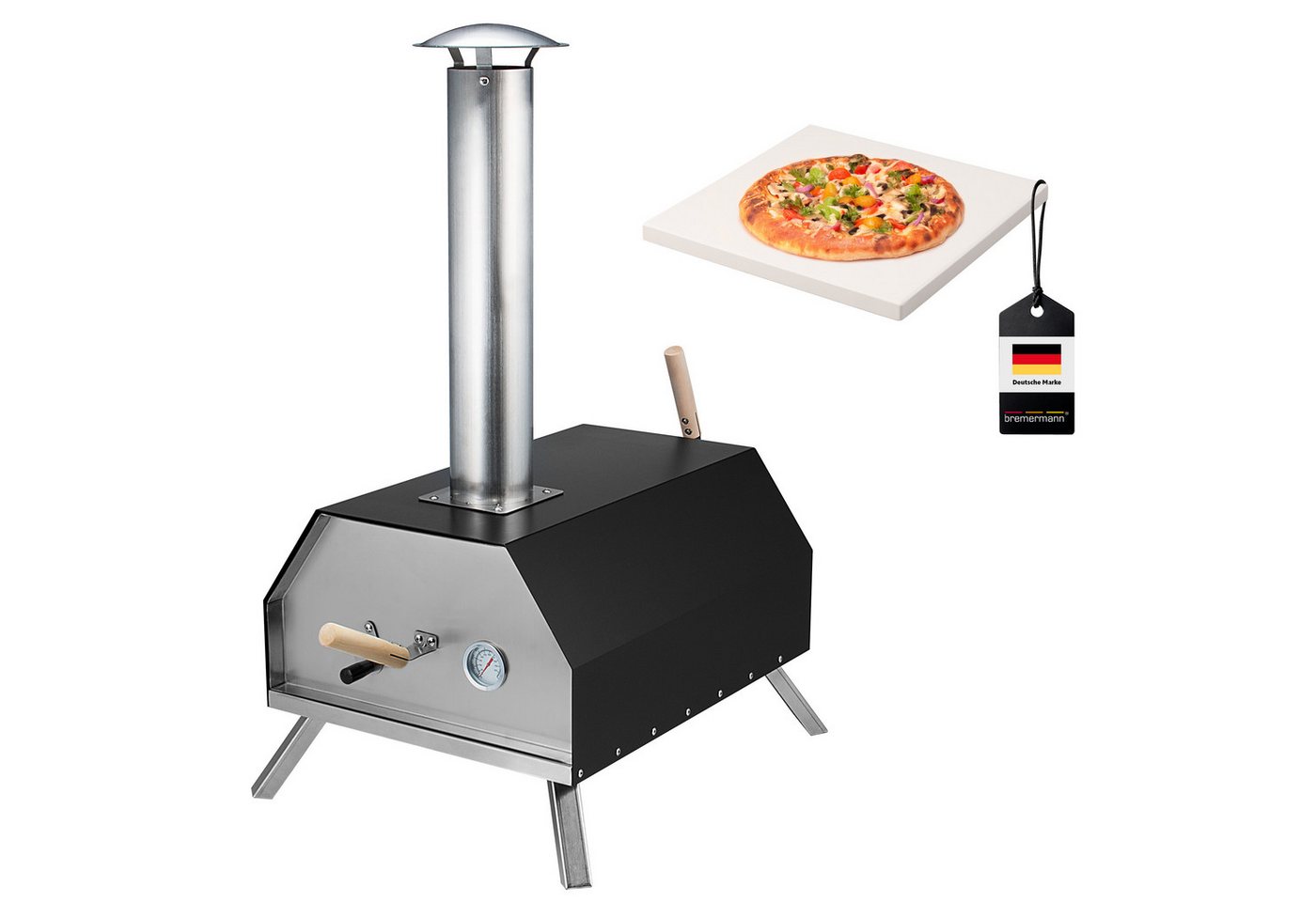 bremermann Pizzaofen inkl. Pizzastein 30x2x30 cm // für Brikett, Kohle, Pellets, für Tische Bild 3