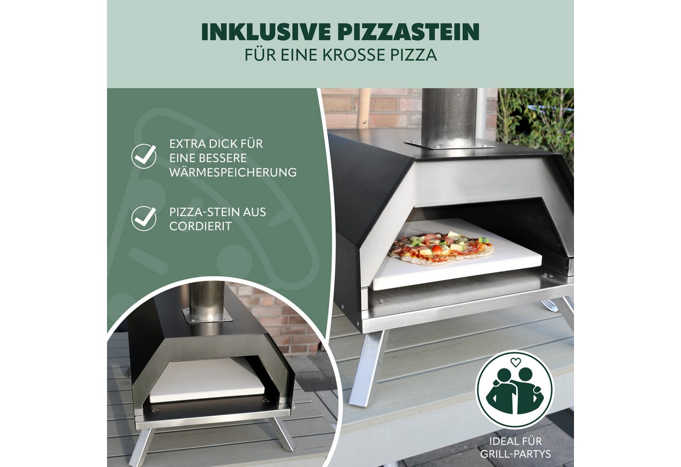bremermann Pizzaofen inkl. Pizzastein 30x2x30 cm // für Brikett, Kohle, Pellets, für Tische Bild 5