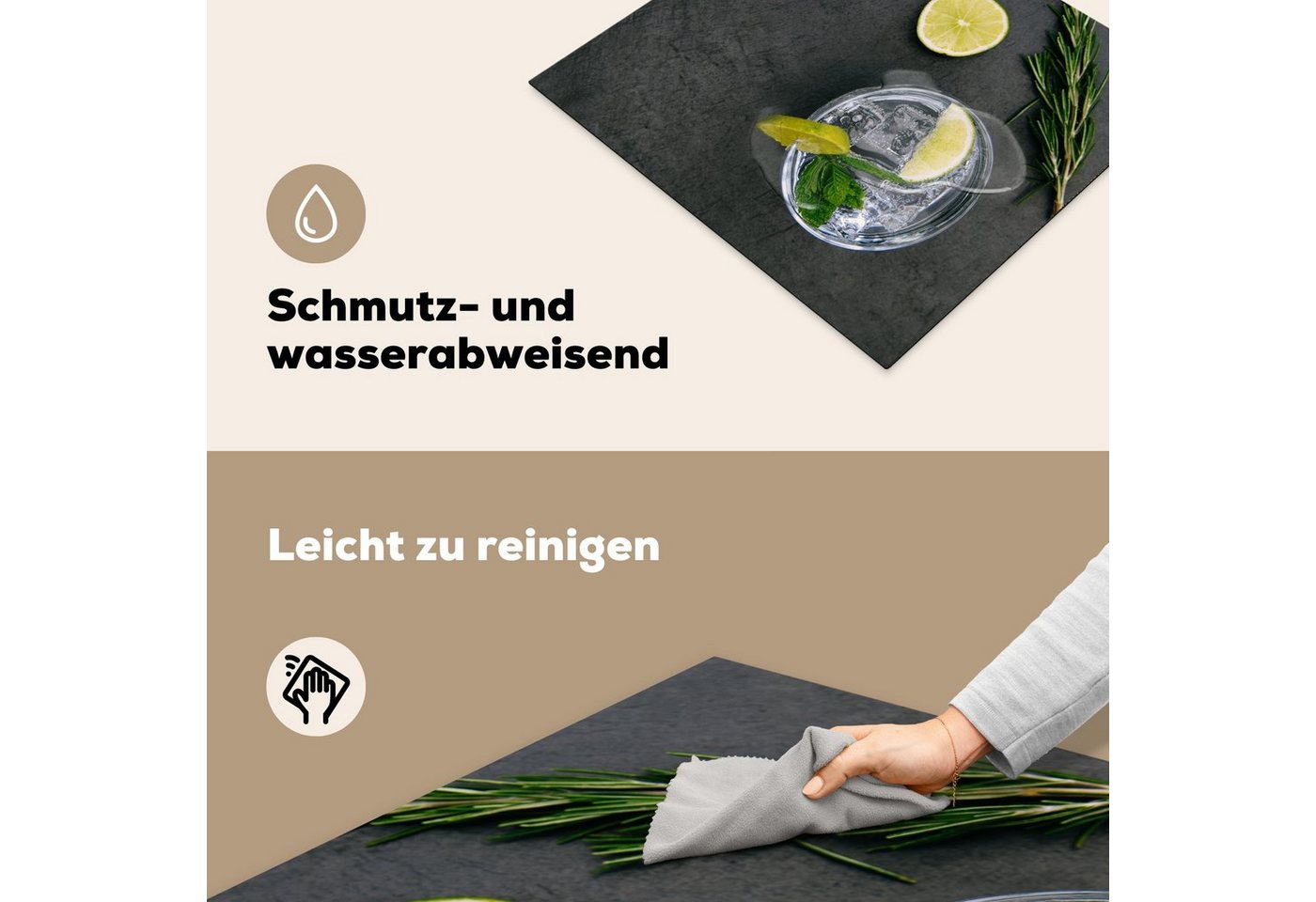 MuchoWow Herd-Abdeckplatte Cocktail - Glas - Zitrone, Vinyl, (1 tlg), Abdeckplatte für Ceranfeld, Herd Inductionsmatte, 57.6x51.6 cm
