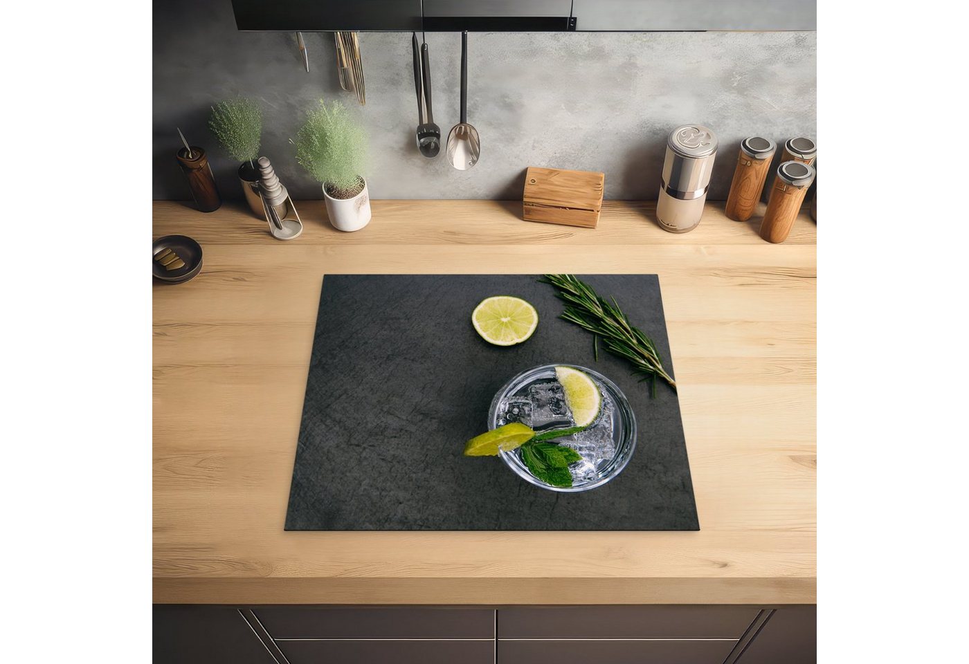 MuchoWow Herd-Abdeckplatte Cocktail - Glas - Zitrone, Vinyl, (1 tlg), Abdeckplatte für Ceranfeld, Herd Inductionsmatte, 57.6x51.6 cm Bild 2