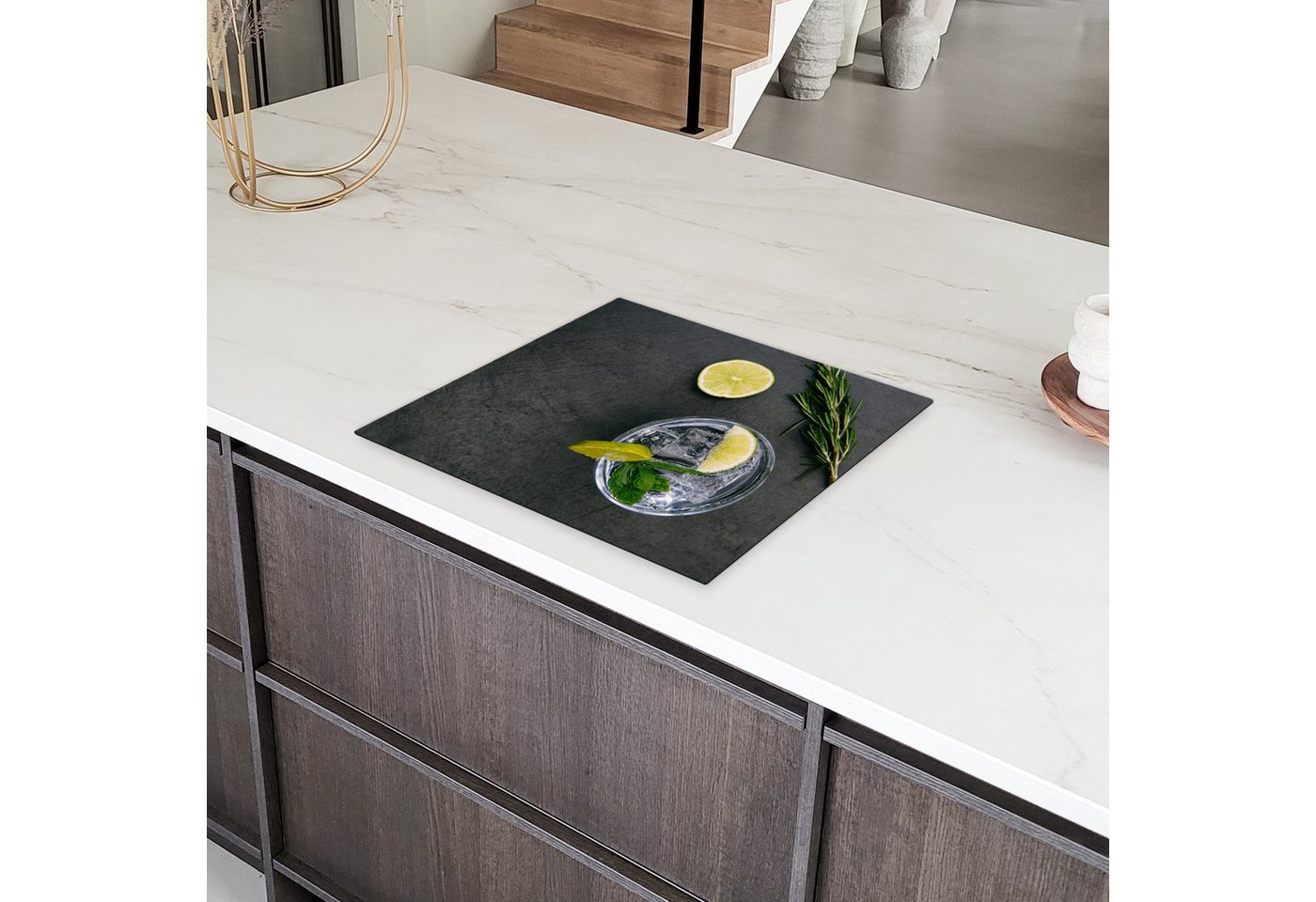 MuchoWow Herd-Abdeckplatte Cocktail - Glas - Zitrone, Vinyl, (1 tlg), Abdeckplatte für Ceranfeld, Herd Inductionsmatte, 57.6x51.6 cm Bild 3