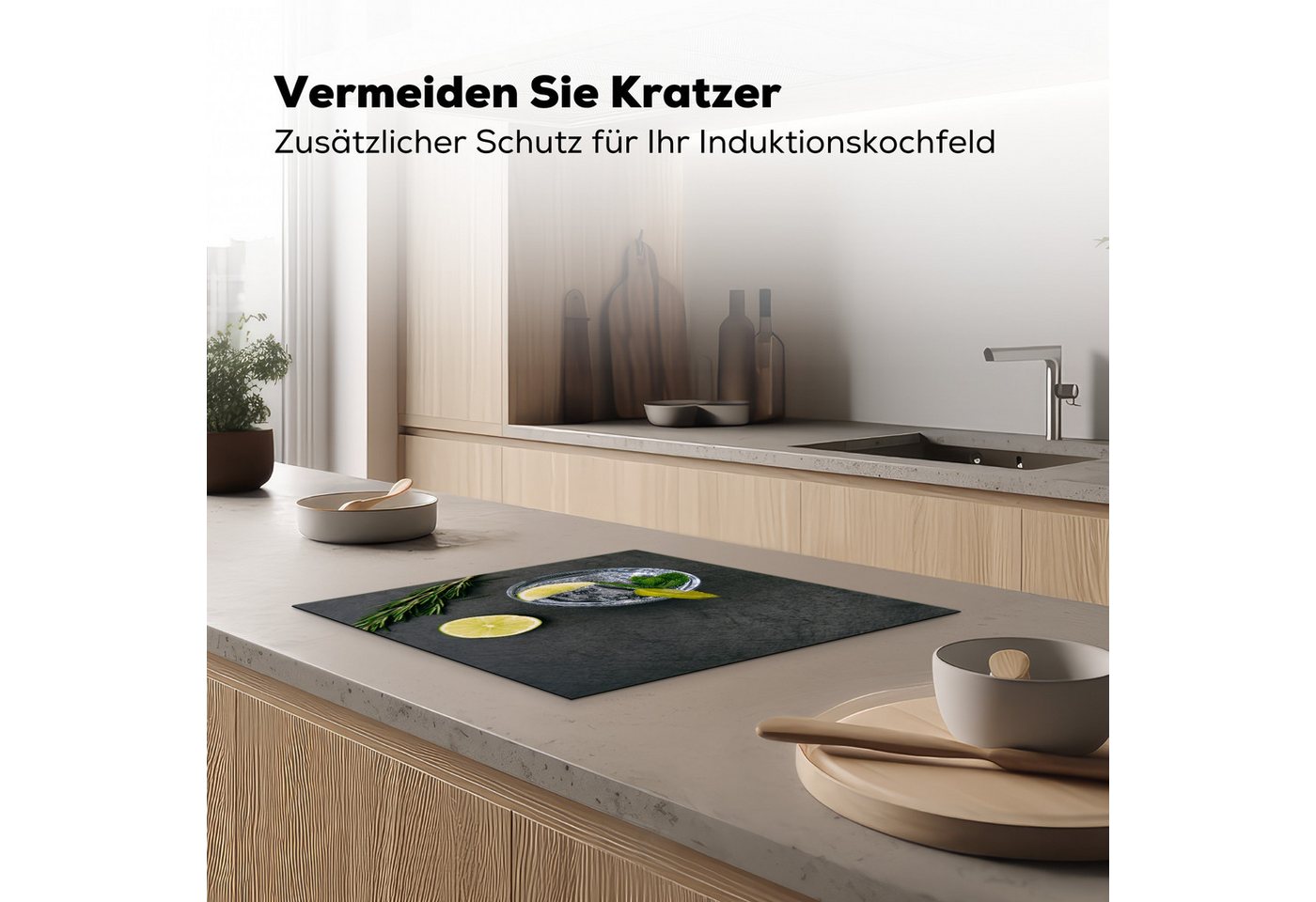 MuchoWow Herd-Abdeckplatte Cocktail - Glas - Zitrone, Vinyl, (1 tlg), Abdeckplatte für Ceranfeld, Herd Inductionsmatte, 57.6x51.6 cm Bild 4