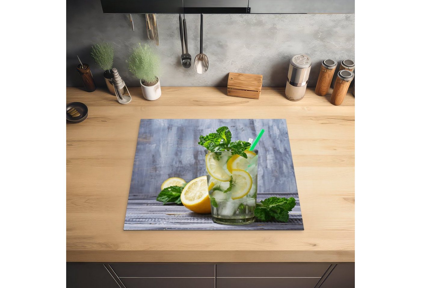MuchoWow Herd-Abdeckplatte Cocktail - Früchte - Kräuter, Vinyl, (1 tlg), Abdeckplatte für Ceranfeld, Herd Inductionsmatte, 57.6x51.6 cm