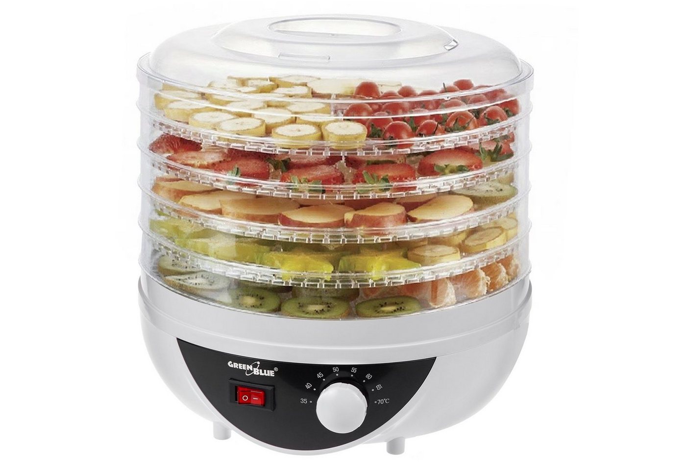 GreenBlue Dörrautomat GB195 Pilz-, Gemüse- und Obsttrockner mit 5 Sieben 250,00 W, mit Temperaturregelung 35–70°C, leiser Lebensmittel-Dörrautomat Bild 4
