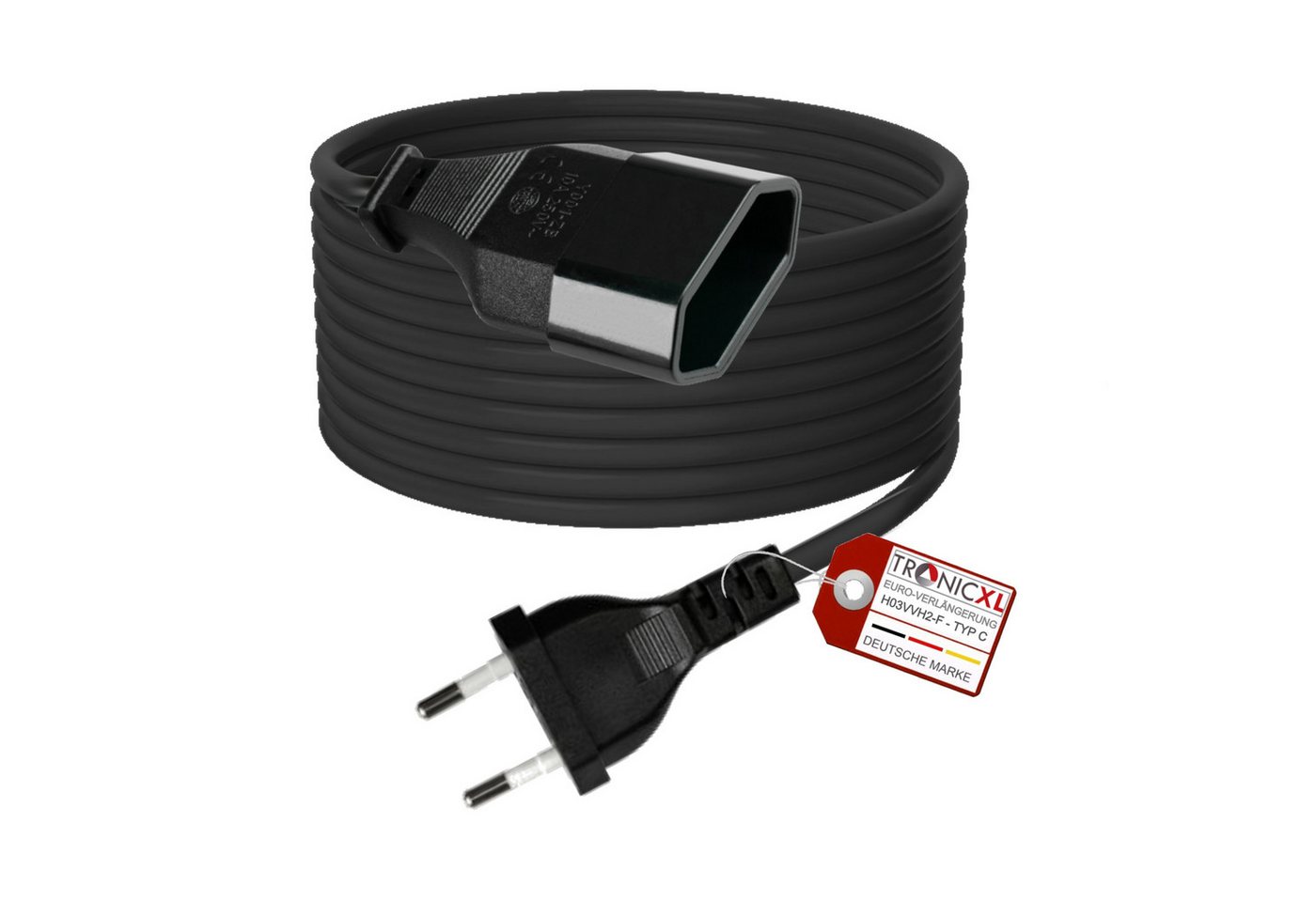 TronicXL 5m Euro Verlängerungskabel Verlängerung Stromkabel Kabel 5 Meter Verlängerungskabel, (500 cm), Mit Zugentlastung