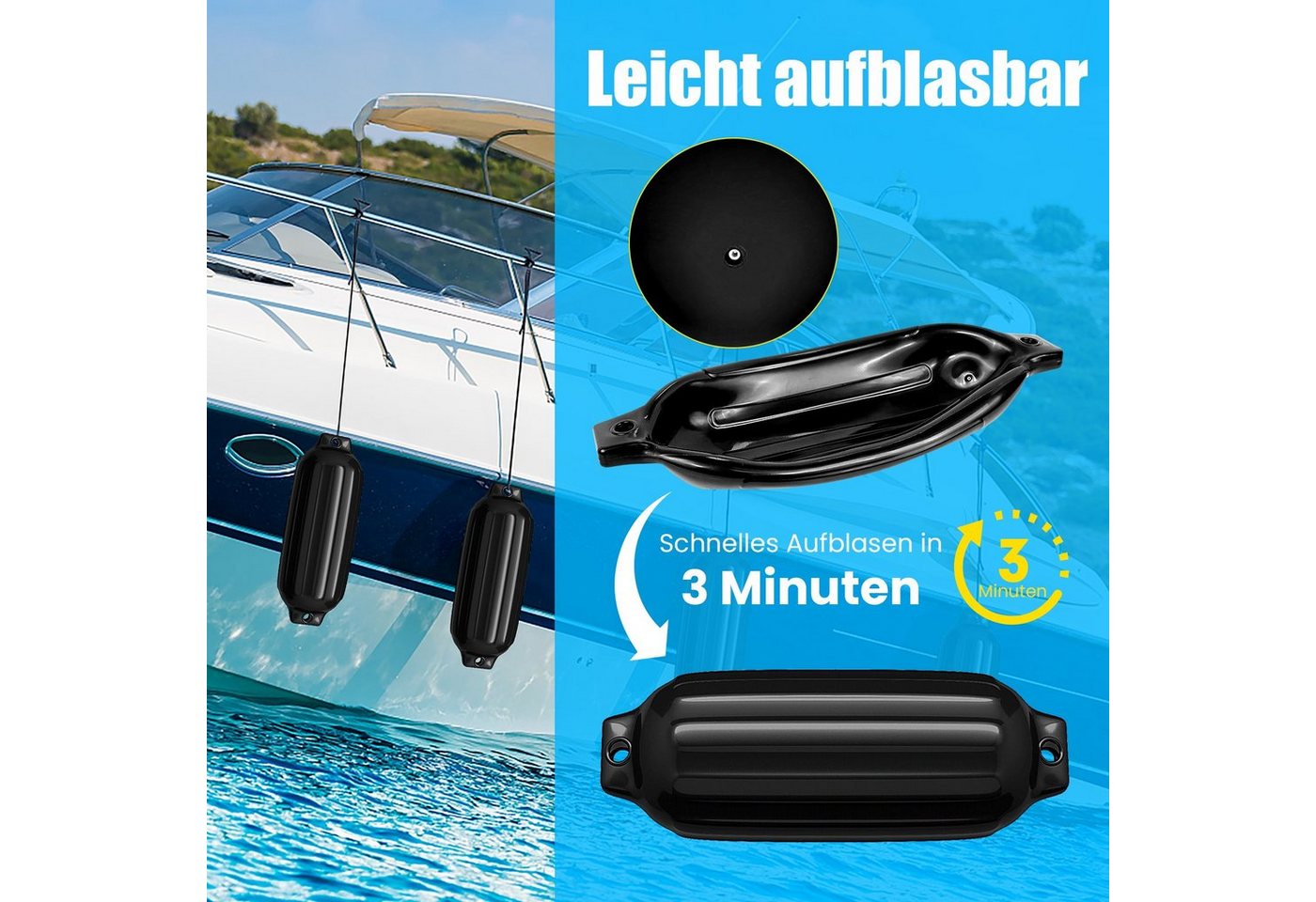 COSTWAY Motorboot, (4-St), Bootsfender, aus PVC, für Rammschutz 58x16,5 cm