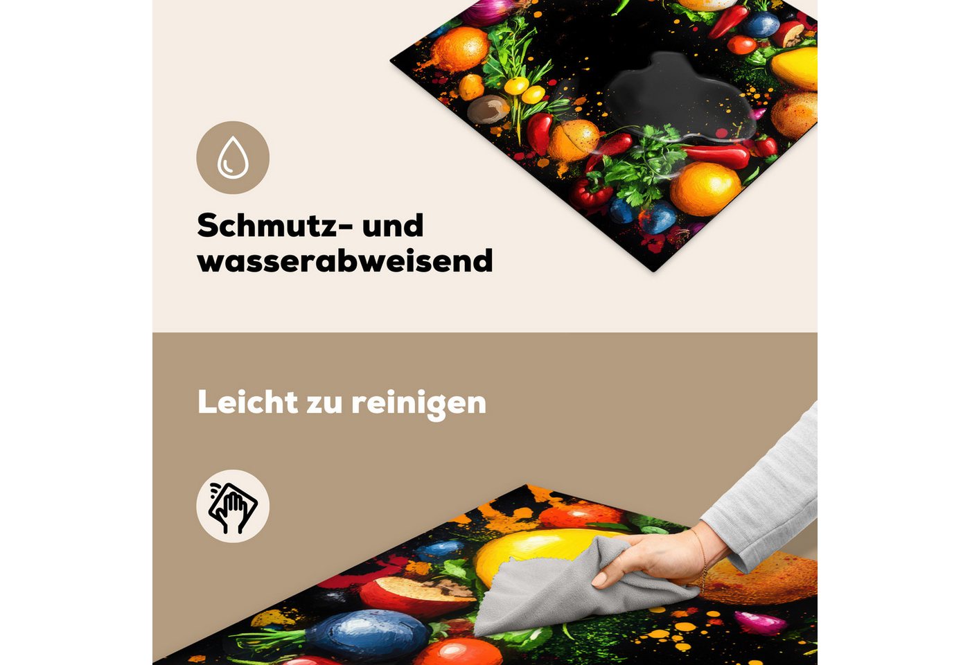 MuchoWow Herd-Abdeckplatte Gemüse - Graffiti - Farbenfroh - Kochen - Abstrakt, Vinyl, (1 tlg), Abdeckplatte für Ceranfeld, Herd Inductionsmatte, 57x51 cm Bild 3