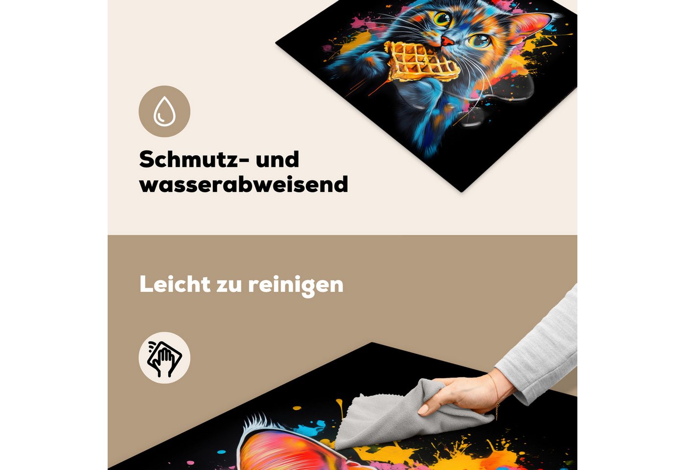 MuchoWow Herd-Abdeckplatte Katze - Graffiti - Bunt - Waffel - Essen, Vinyl, (1 tlg), Cerankochfeld Abdeckung, Herd Abdeckplatten Vinyl, 58x51 cm Bild 3